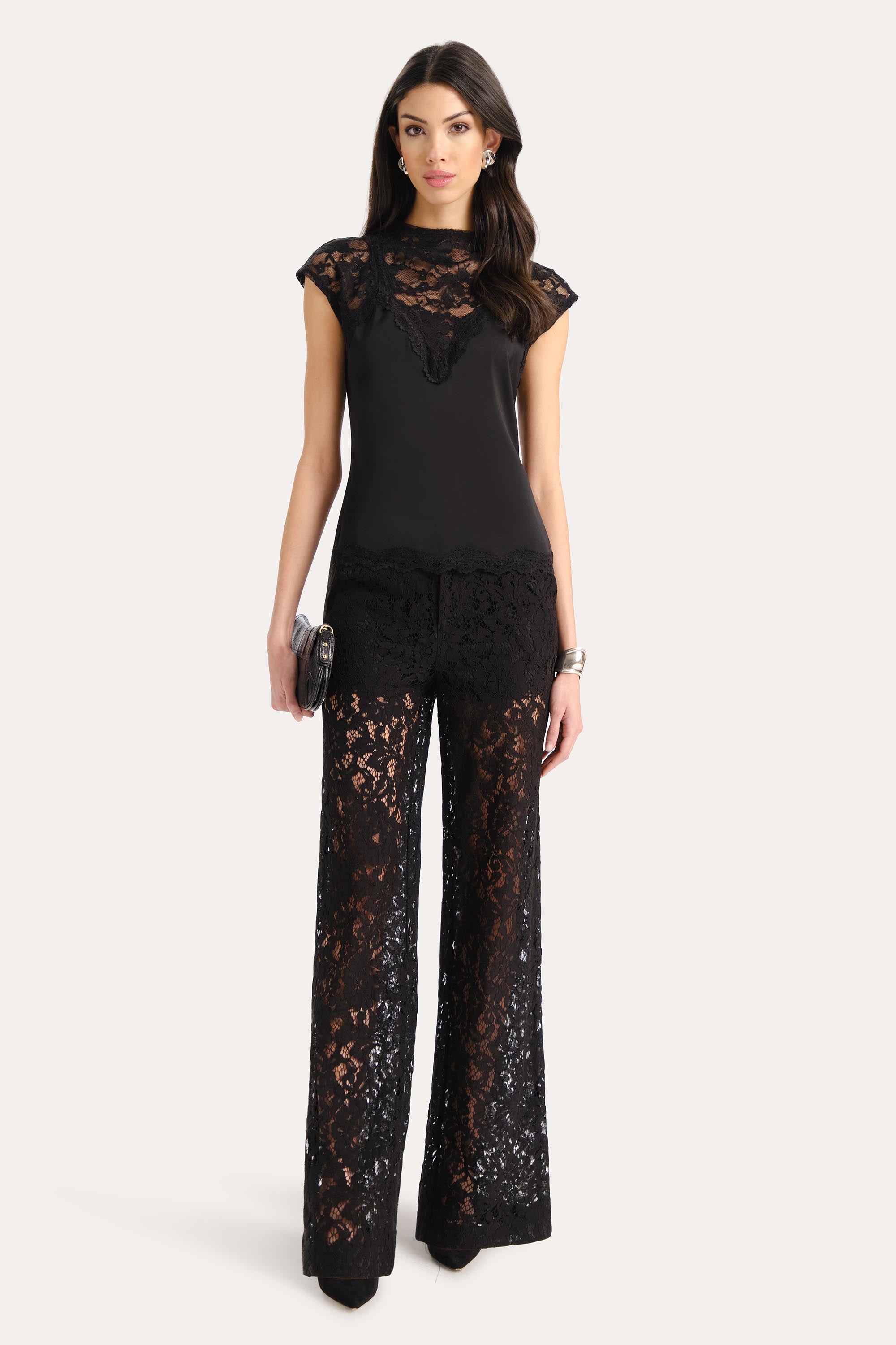 Elie Tahari Fleur E4029206 spodnie Black koronkowe