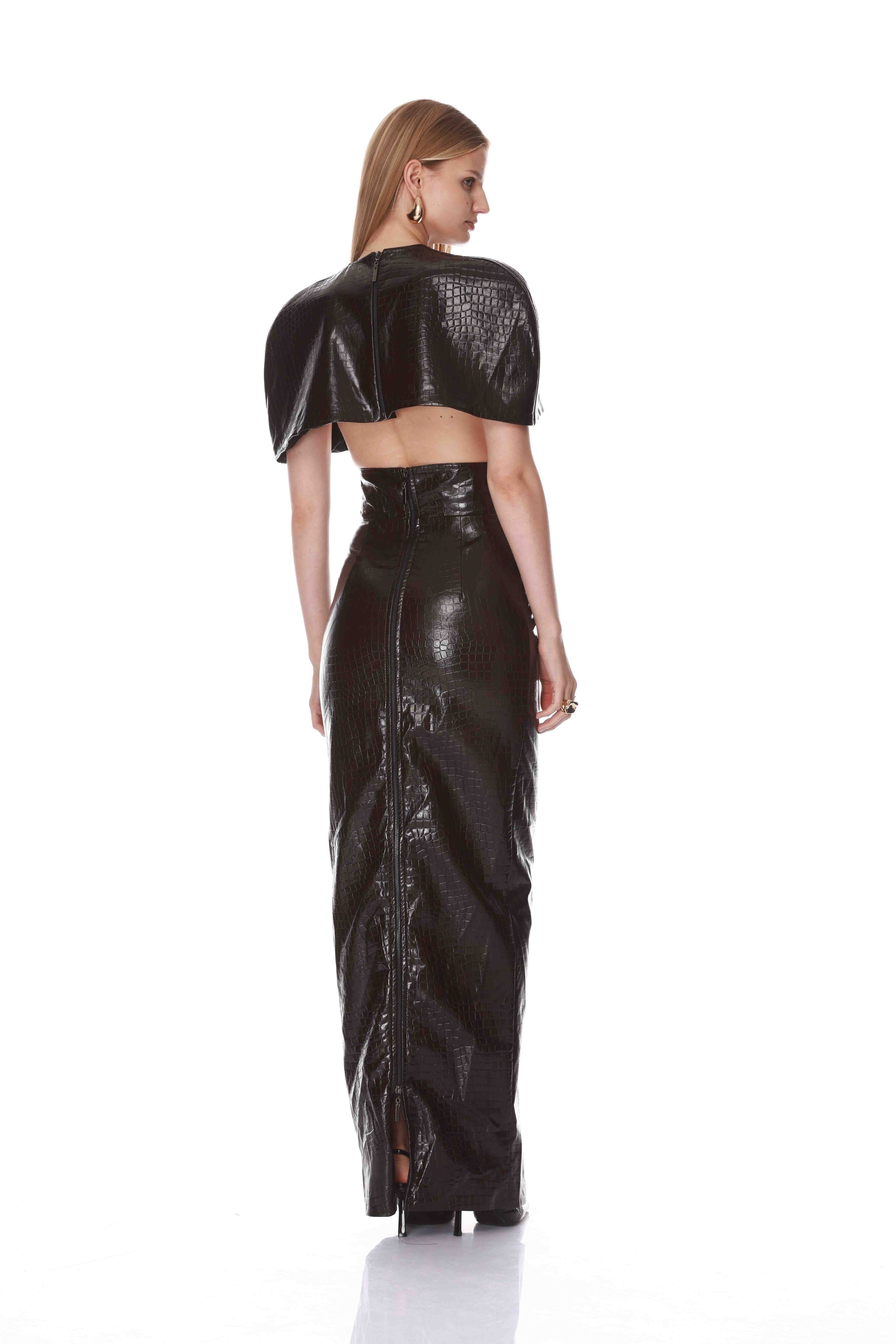 Bronx and Banco Vegan Croc Leather Cape Top komplet skórzany maxi