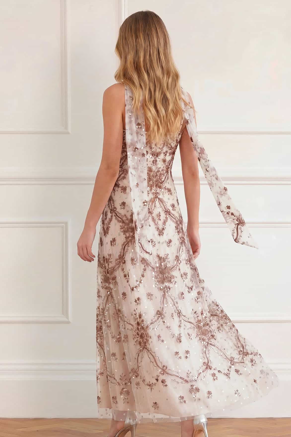 Needle & Thread Laurel Grace Cami Ankle Gown kremowa cekiny