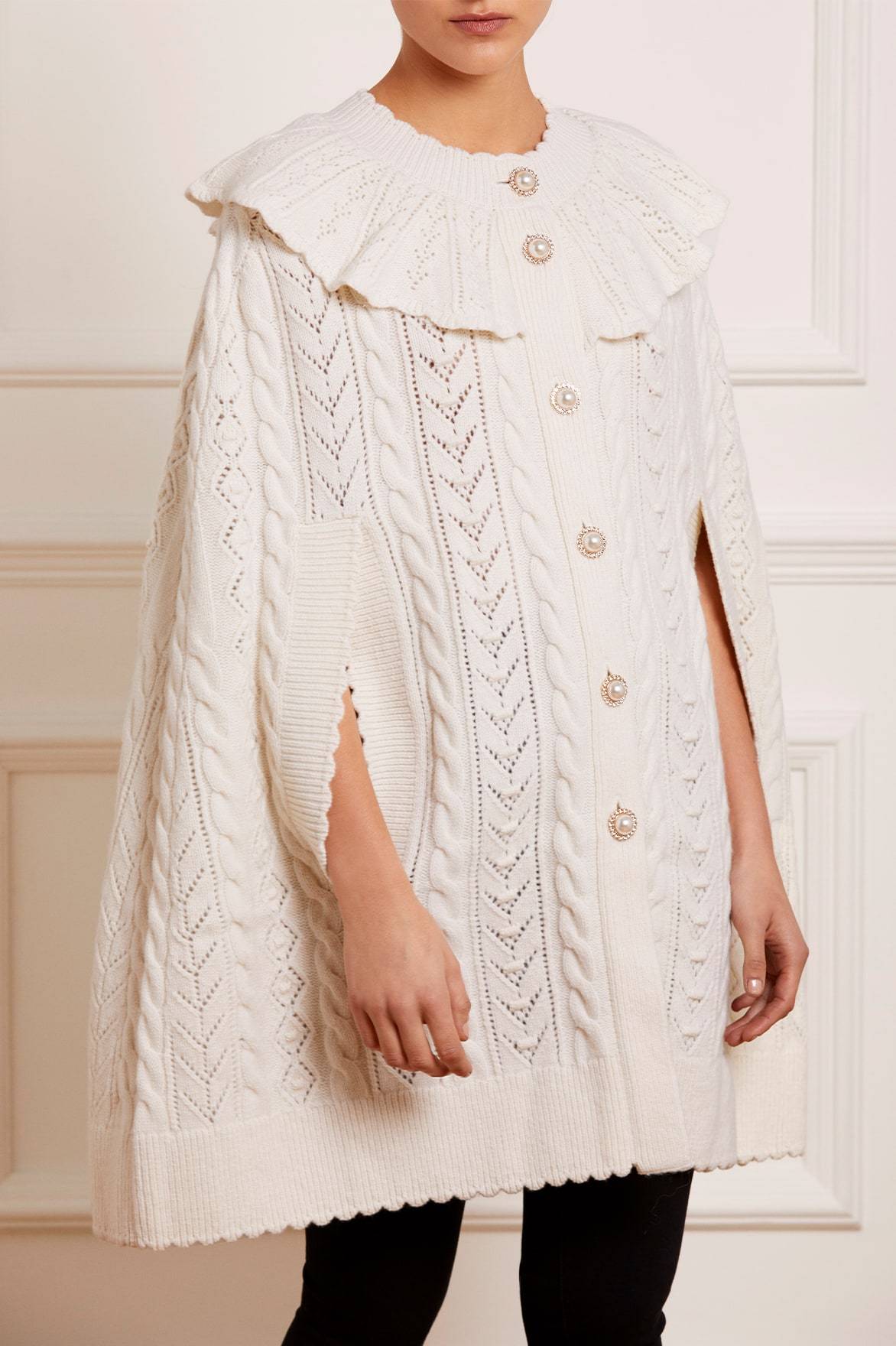 Needle & Thread Victoriana Cape peleryna Cream wełniana