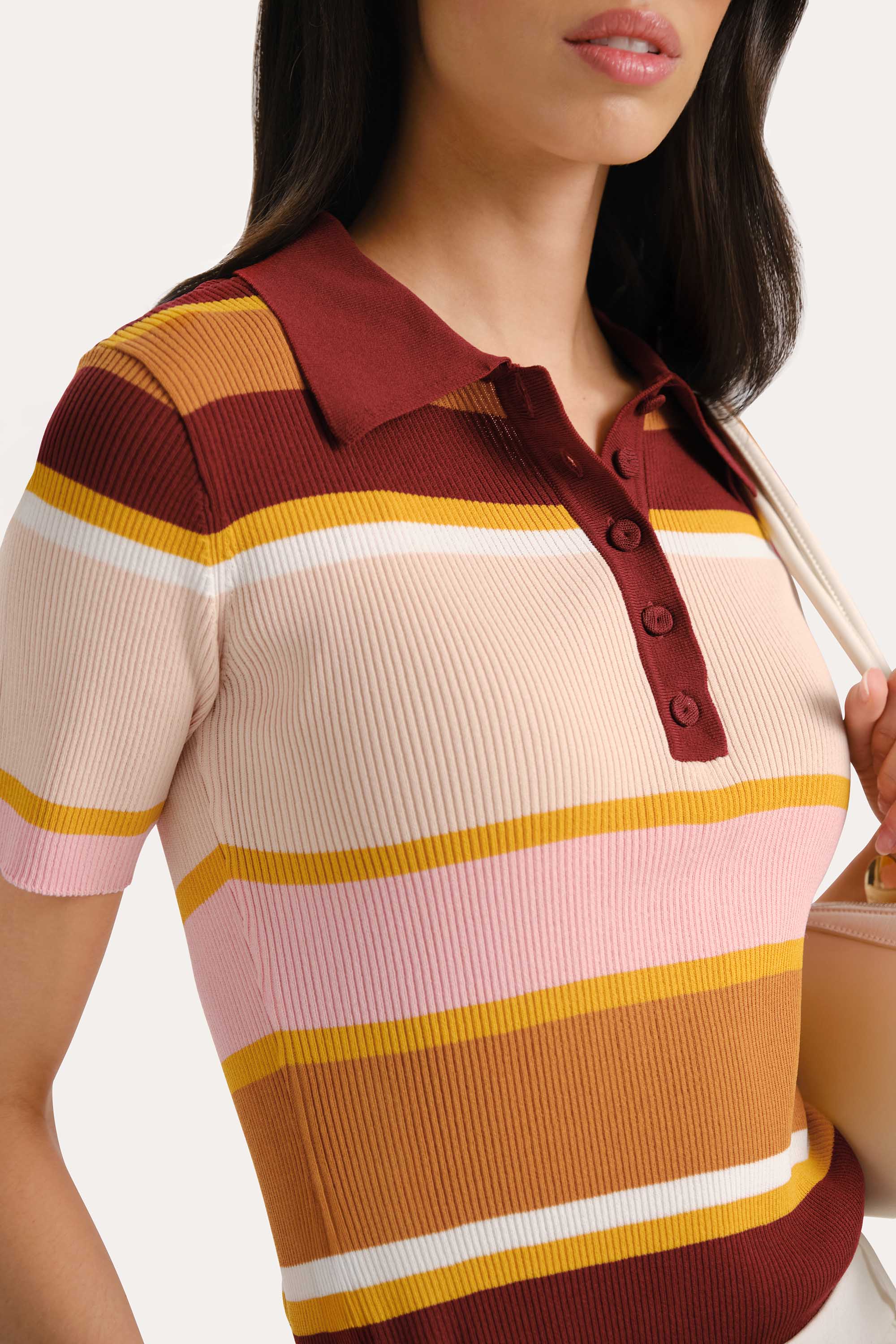 Elie Tahari Sylvie Striped Polo Shirt koszulka polo Multi Stripe