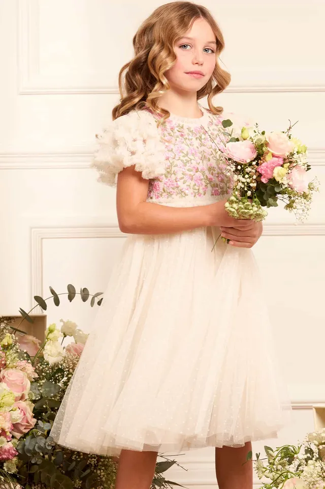Needle & Thread Posy Bodice Kids Dress sukienka kremowa haft