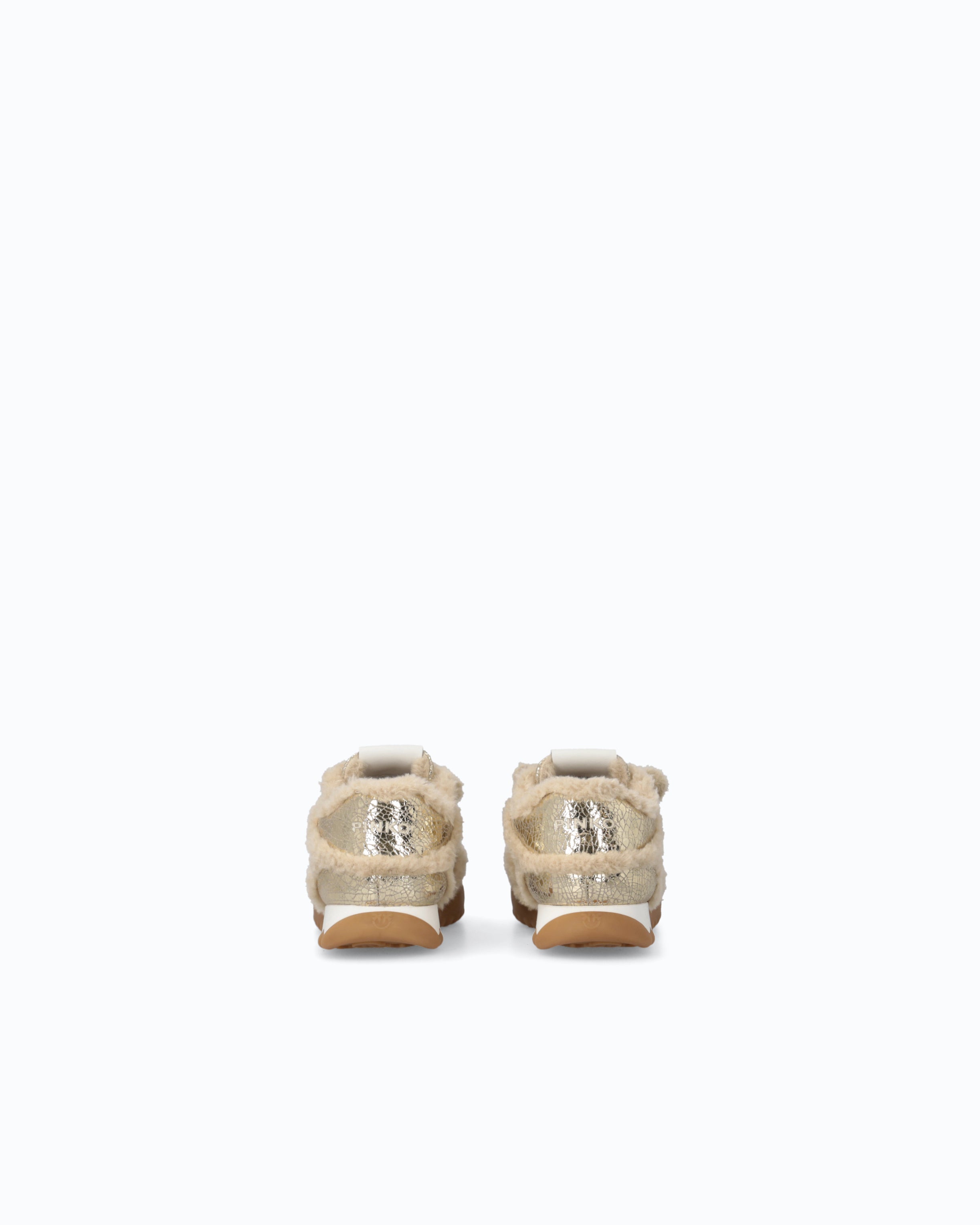 Pinko Gea 02 sneakersy skórzane srebrne z futerkiem