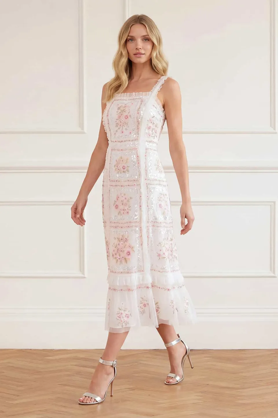 Needle & Thread Blossom Bib Ballerina Dress sukienka biała