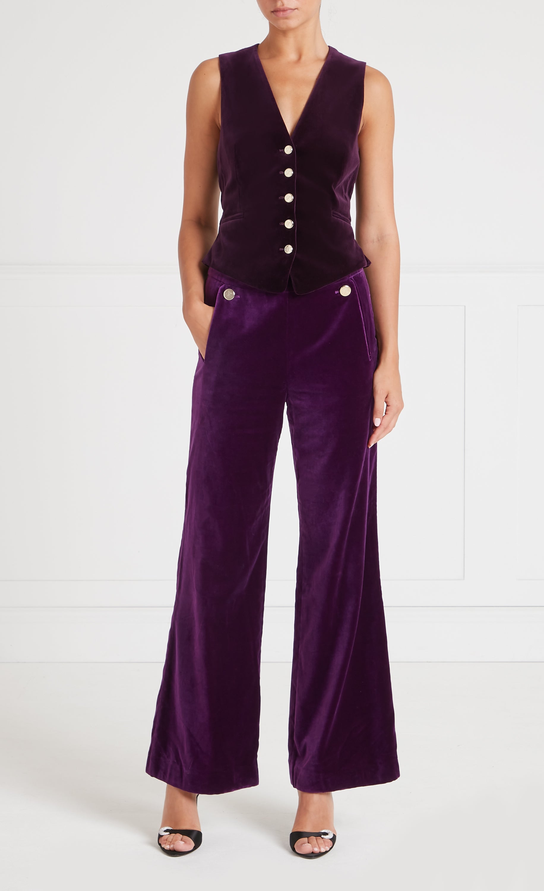 Temperley London Clove Velvet spodnie Dark Amethyst welur