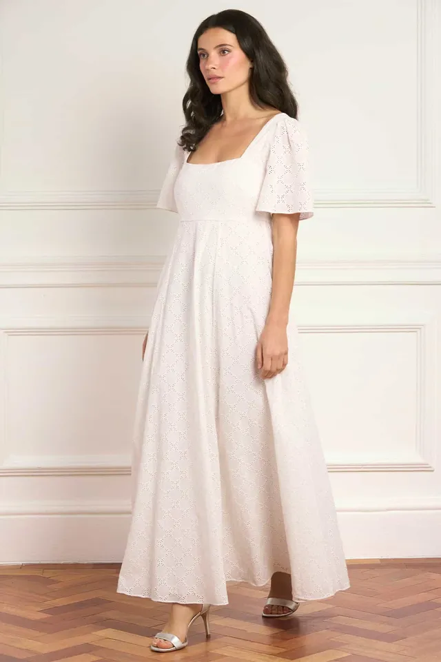 Needle & Thread Marisol Broderie Gown sukienka biała bawełniana