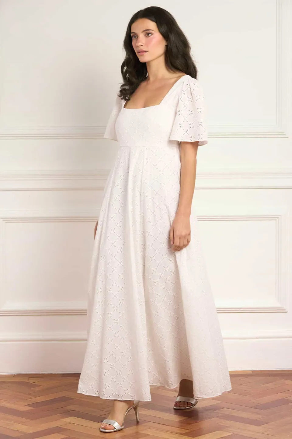 Needle & Thread Marisol Broderie Gown sukienka biała bawełniana