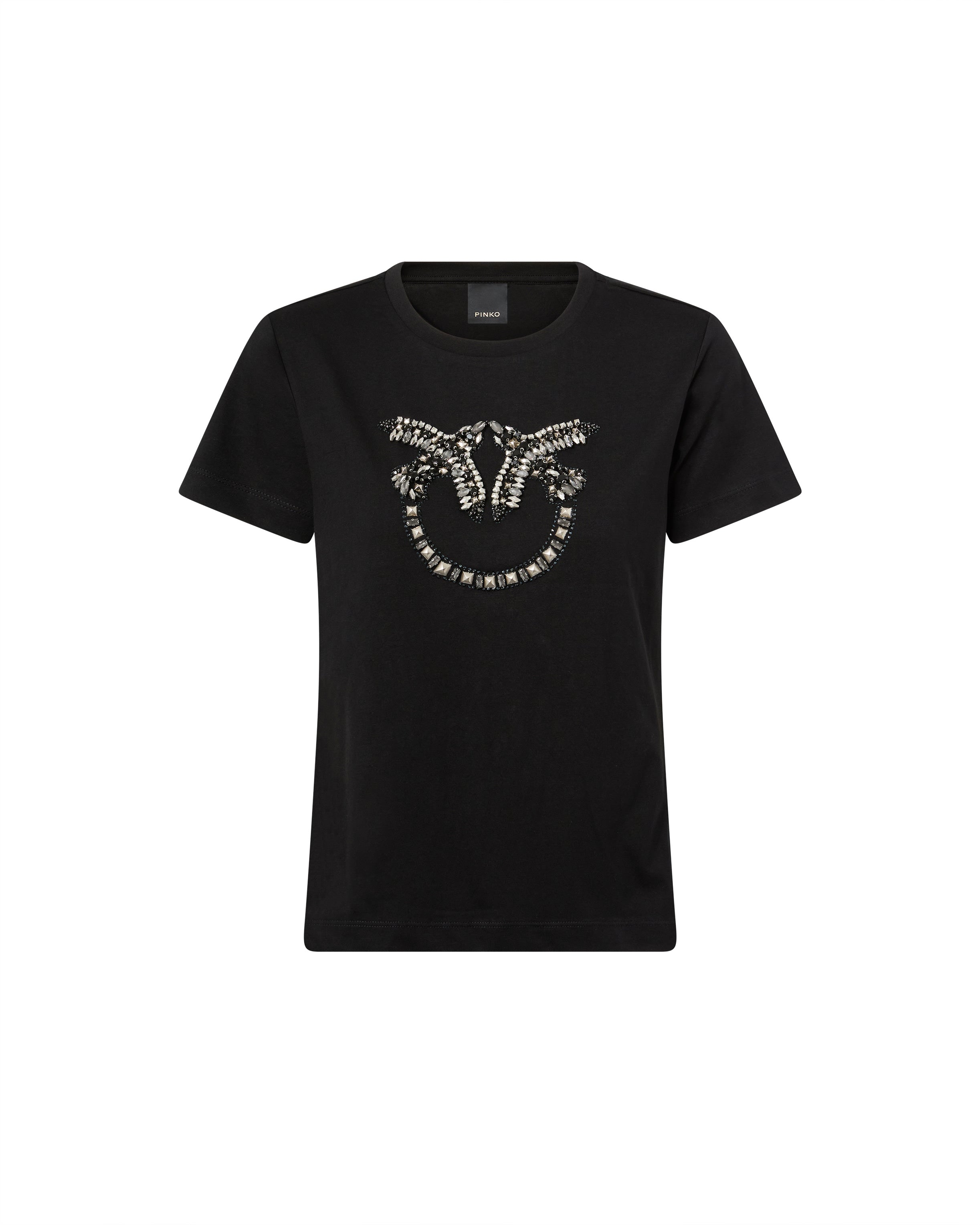 Pinko T-shirt Love Birds koszulka czarna kryształki
