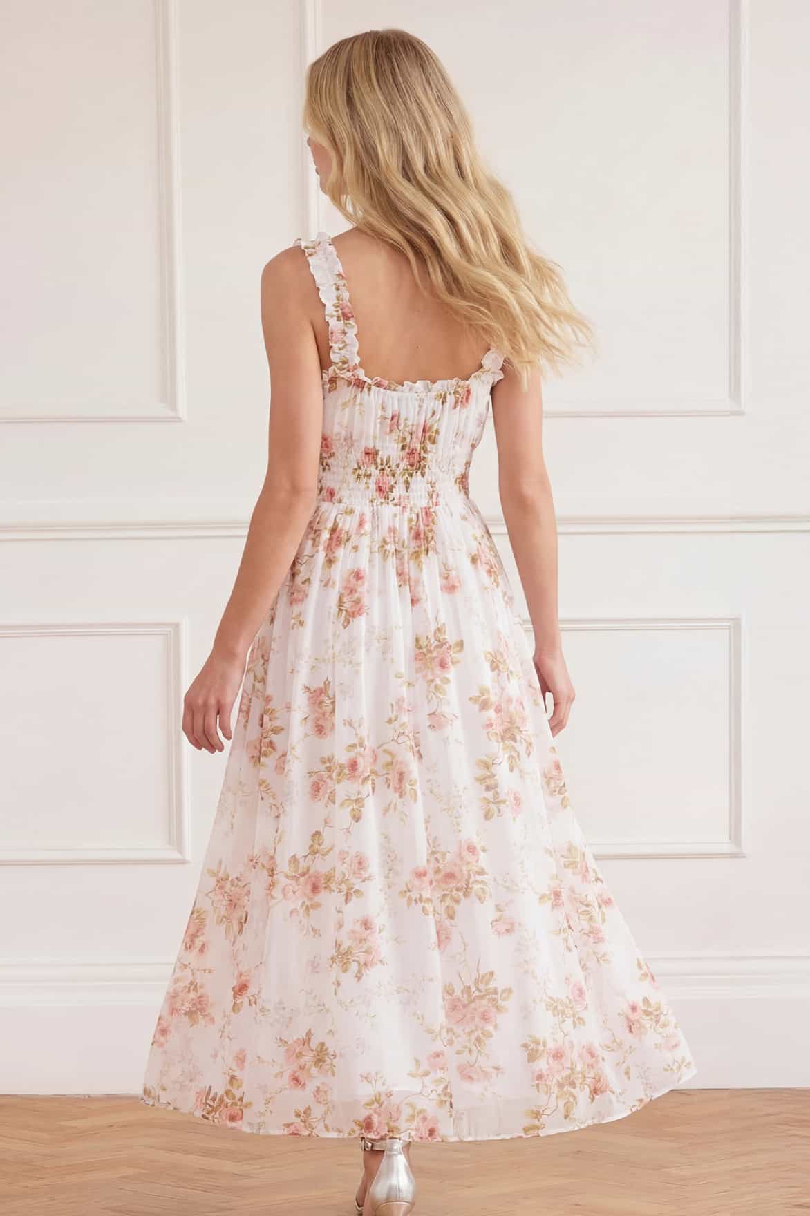 Needle & Thread Summer's Rose Ankle Gown sukienka biała w kwiaty