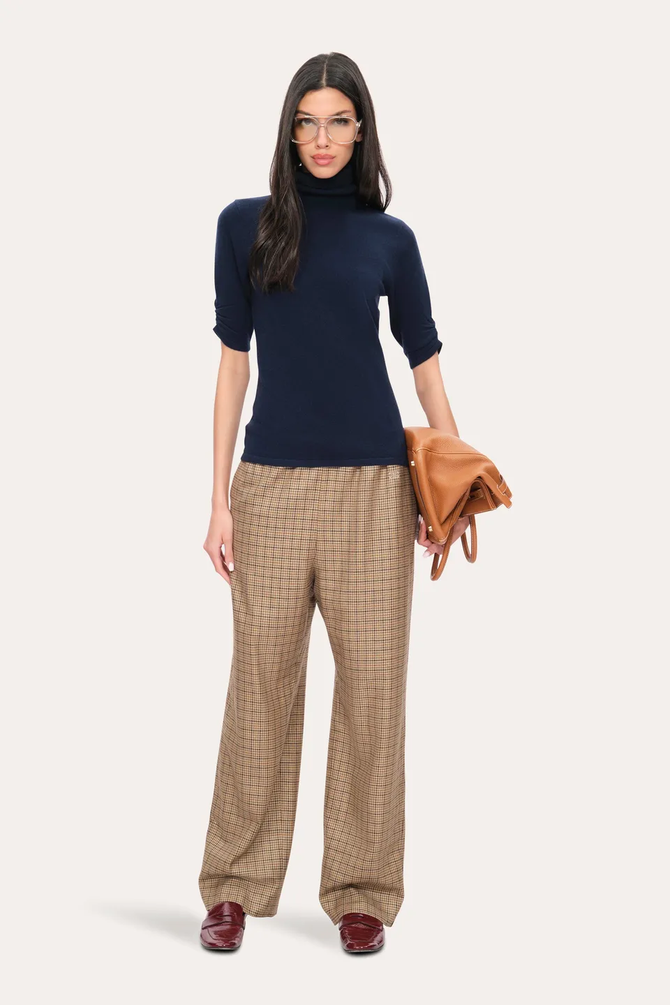 Elie Tahari Cash-Wool sweter golf midnight kaszmir