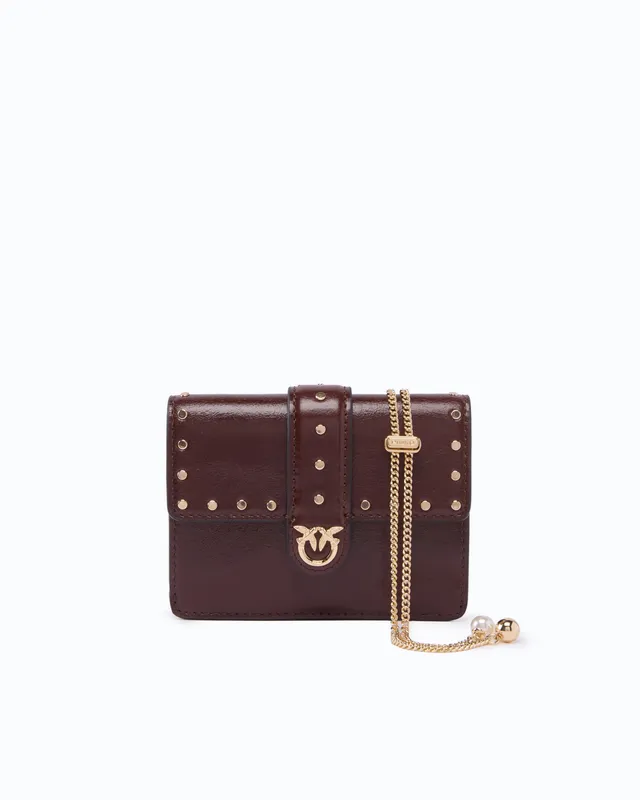 Pinko Love Pocket Studs etui na karty skórzane z łańcuszkiem