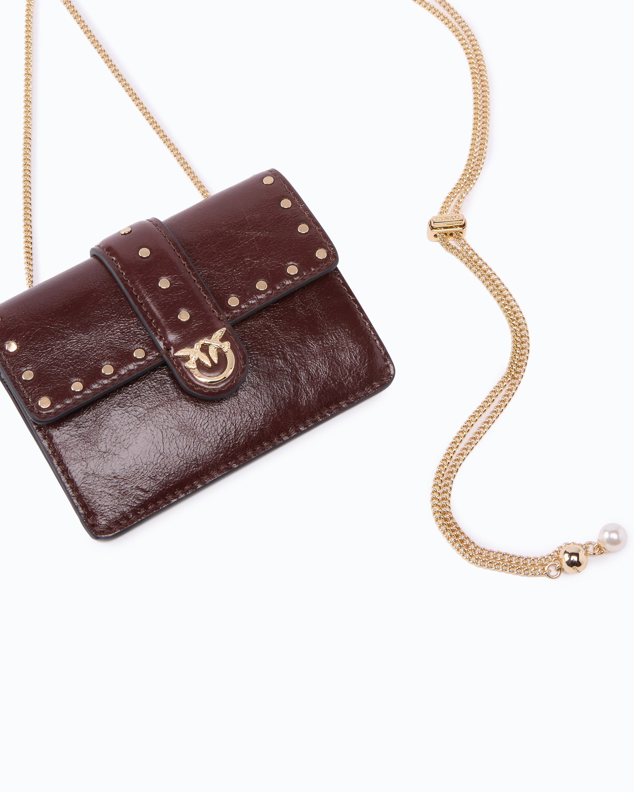Pinko Love Pocket Studs etui na karty skórzane z łańcuszkiem