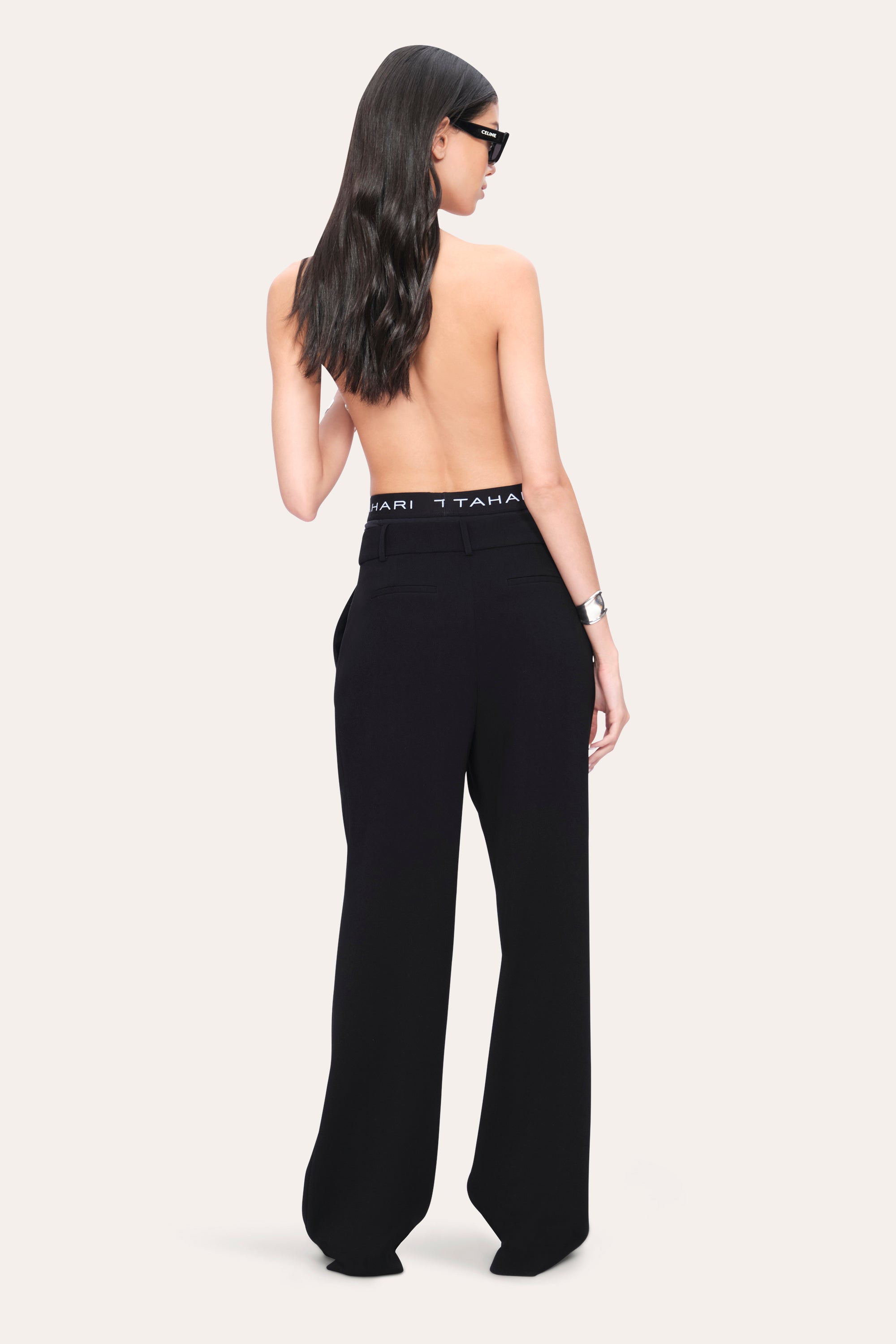 Elie Tahari Crepe Pleated spodnie czarne szerokie