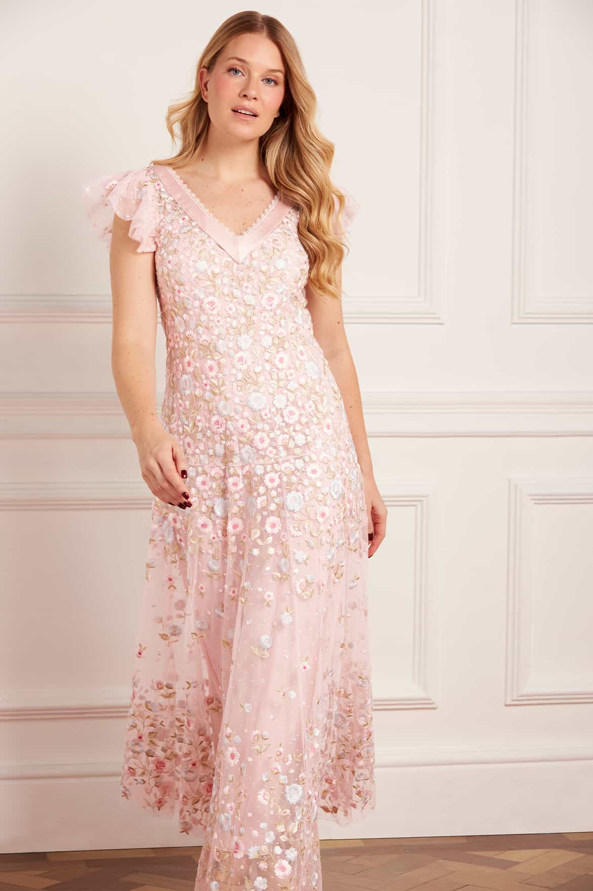 Needle & Thread Ethereal Blooms Ankle sukienka wieczorowa Pink haft