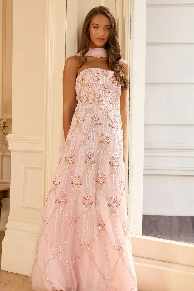 Needle & Thread Lovers Lace Strapless Gown suknia różowa