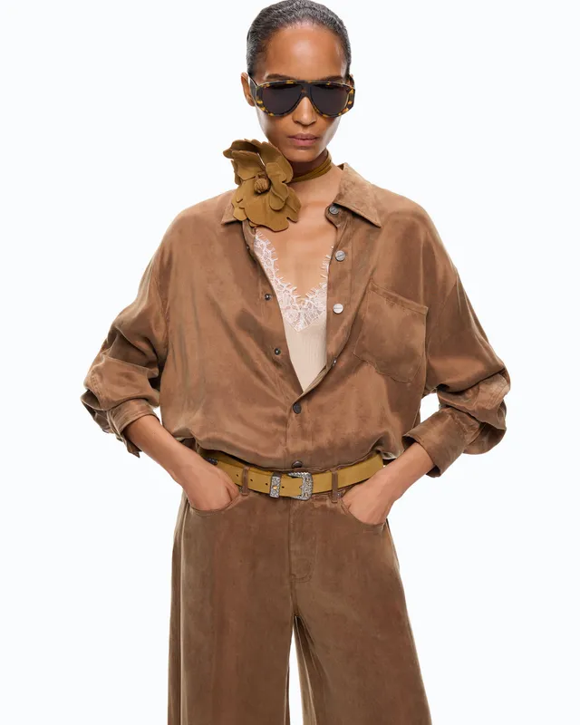Pinko Careser koszula welurowa twill brązowa