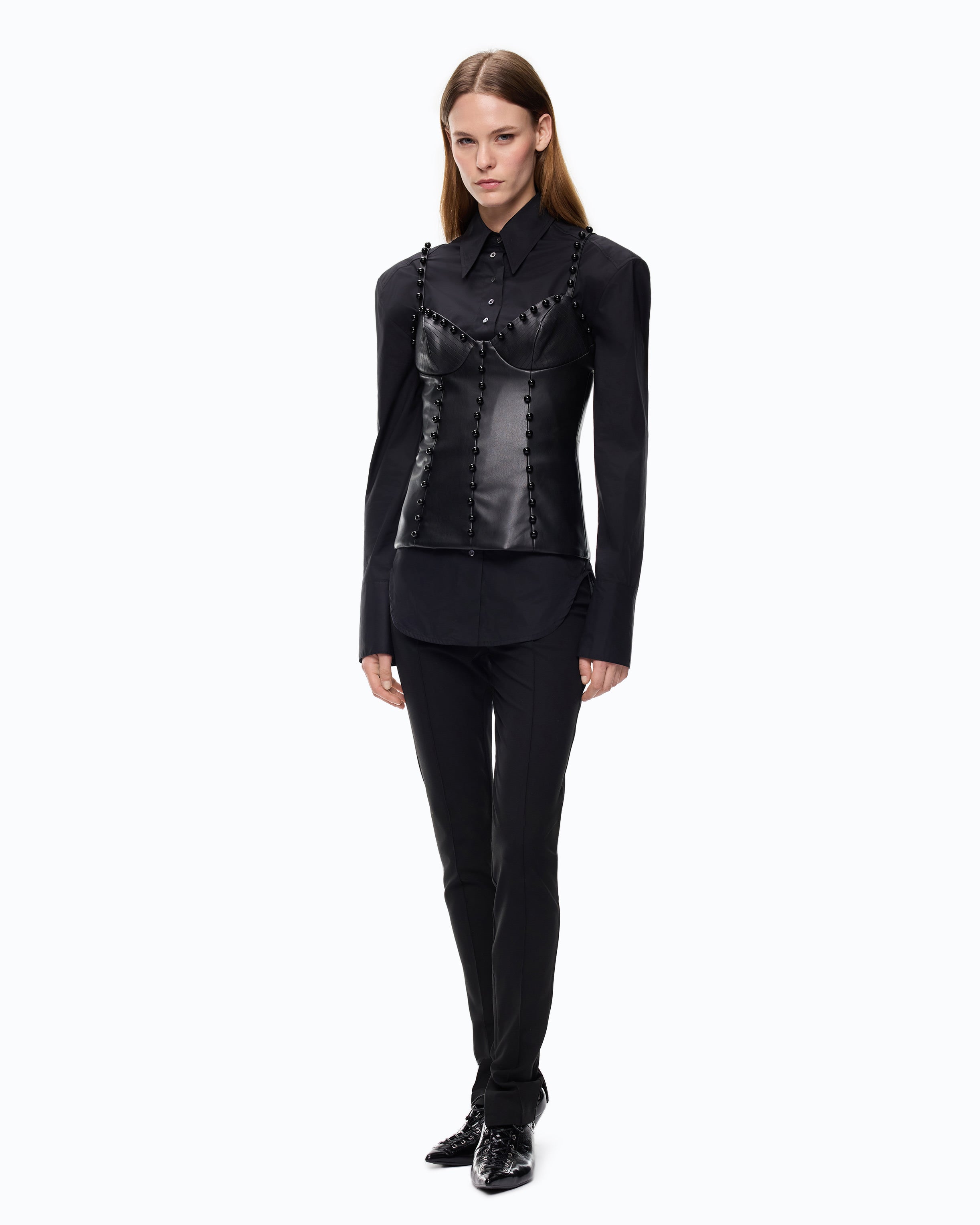 Pinko Porsche Bustier top gorsetowy czarny ekoskóra