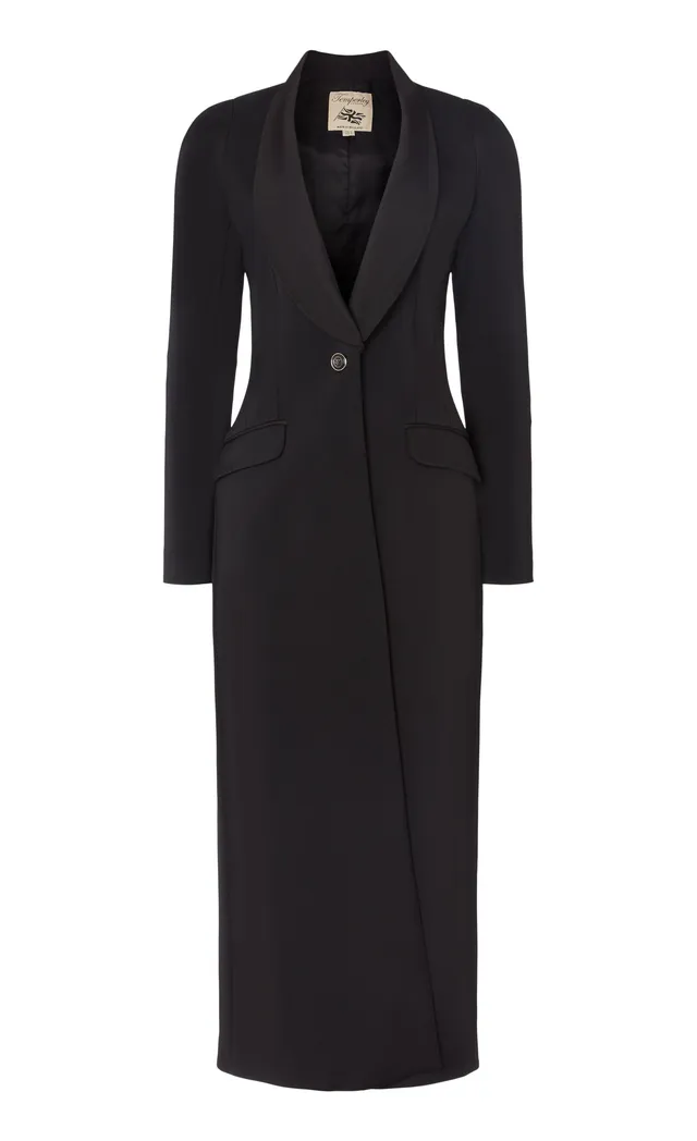Temperley London Enzo płaszcz Black długi szalowy kołnierz