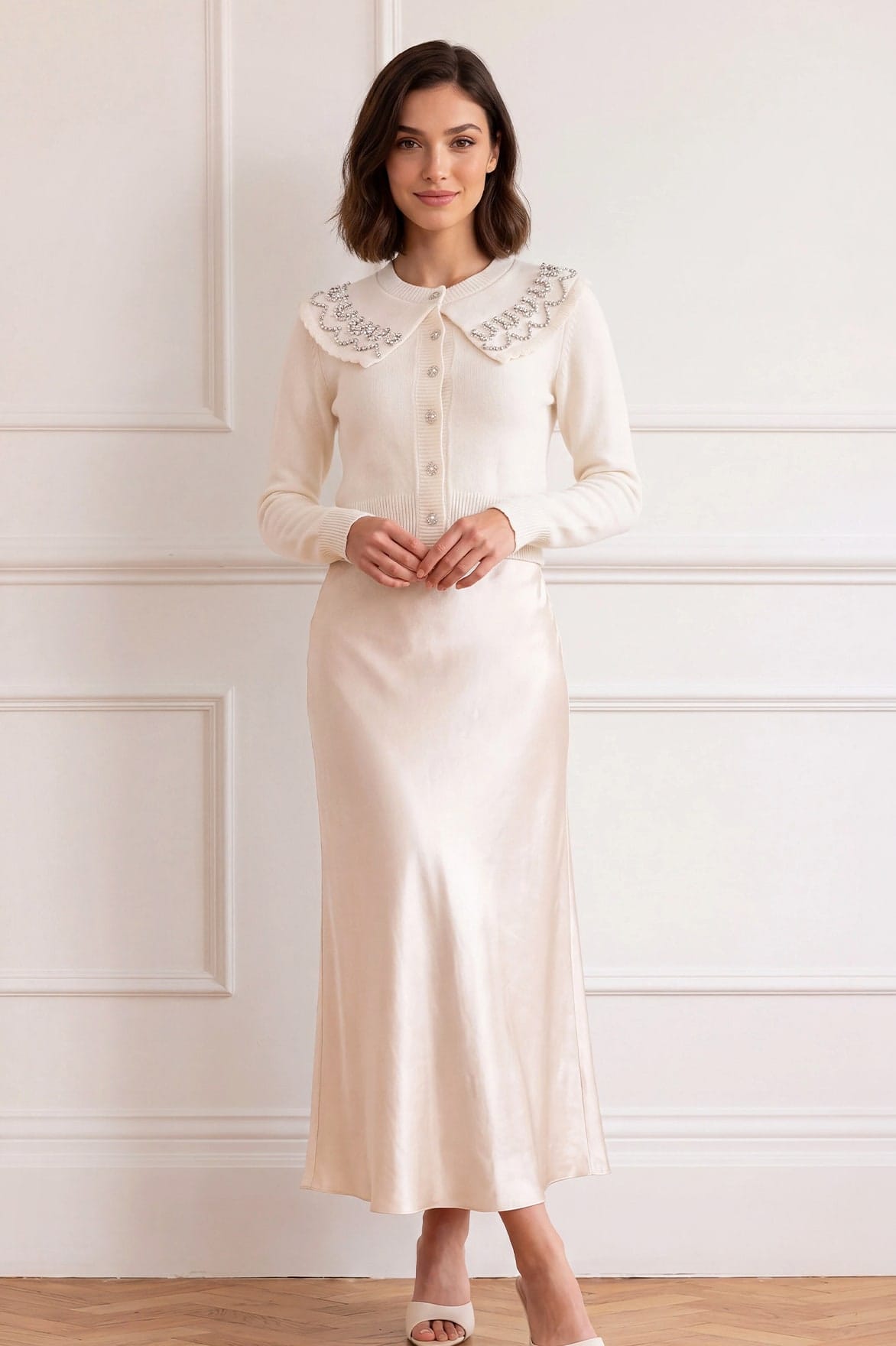 Needle & Thread Embellished Cape kardigan Cream