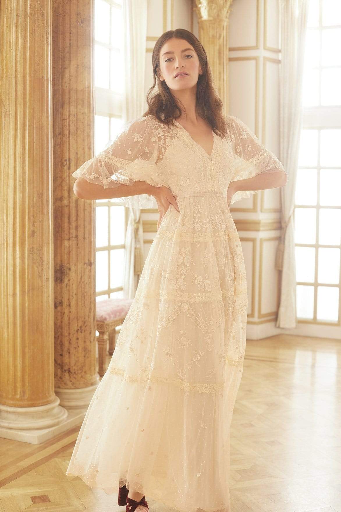 Needle & Thread Lottie Lace suknia kremowa koronka
