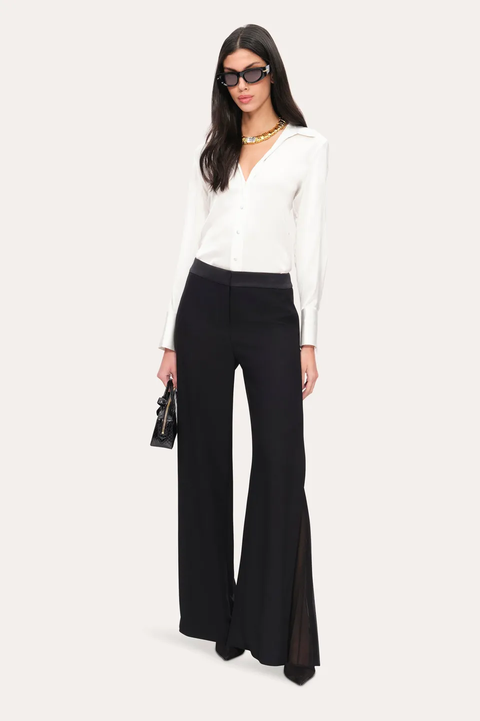 Elie Tahari Fluid Pleated spodnie czarne szerokie