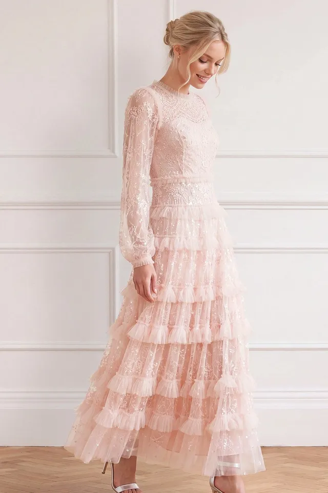 Needle & Thread Blossom Lace Ankle Gown suknia róż koronka