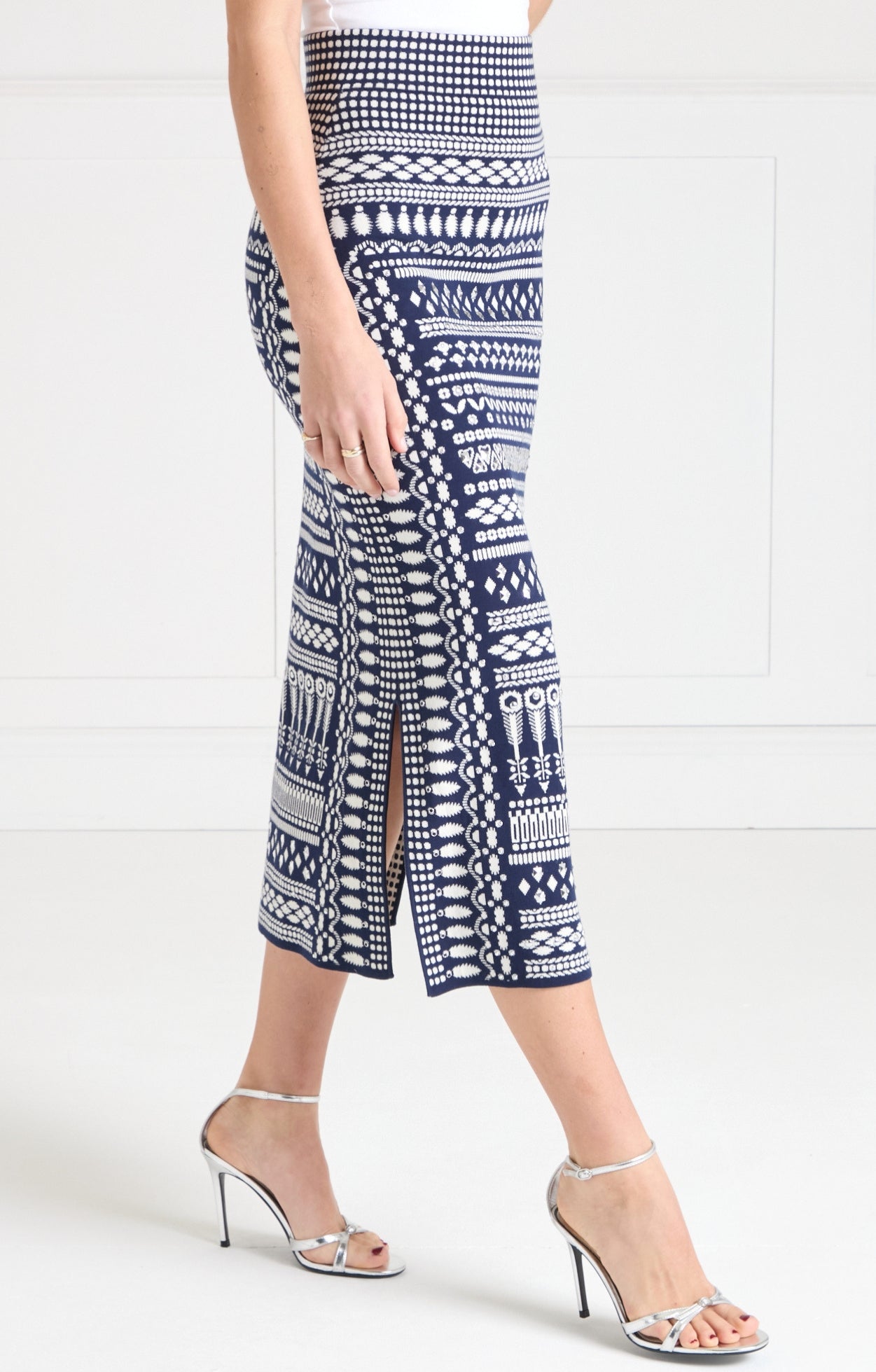 Temperley London Tlalli spódnica midi navy silver
