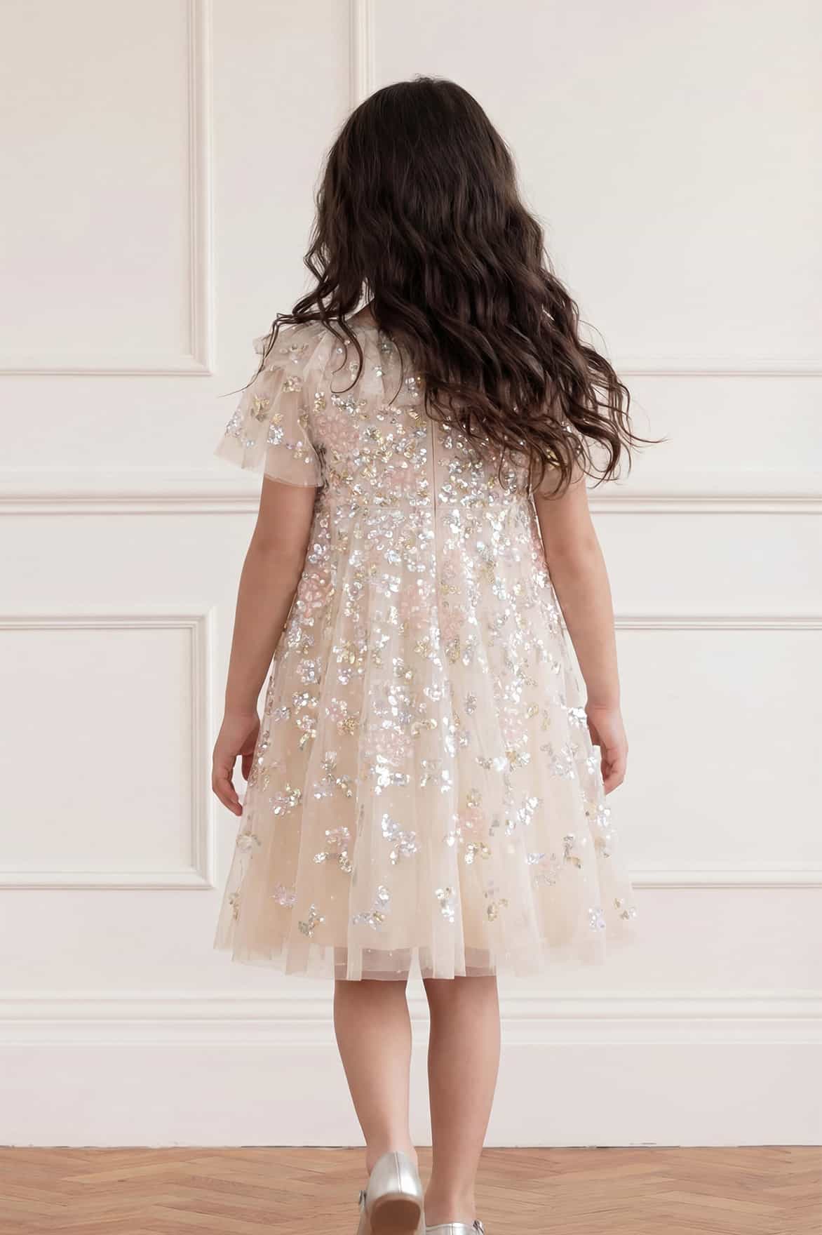 Needle & Thread Peony Bouquet Sequin Kids Dress sukienka kremowa