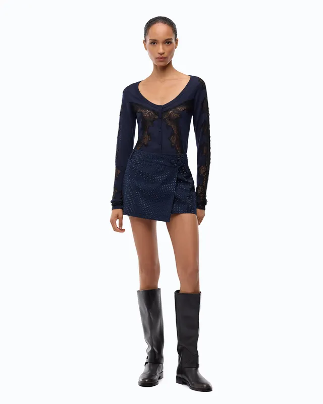 Pinko Soave Skirt spódnica mini kopertowa kryształki