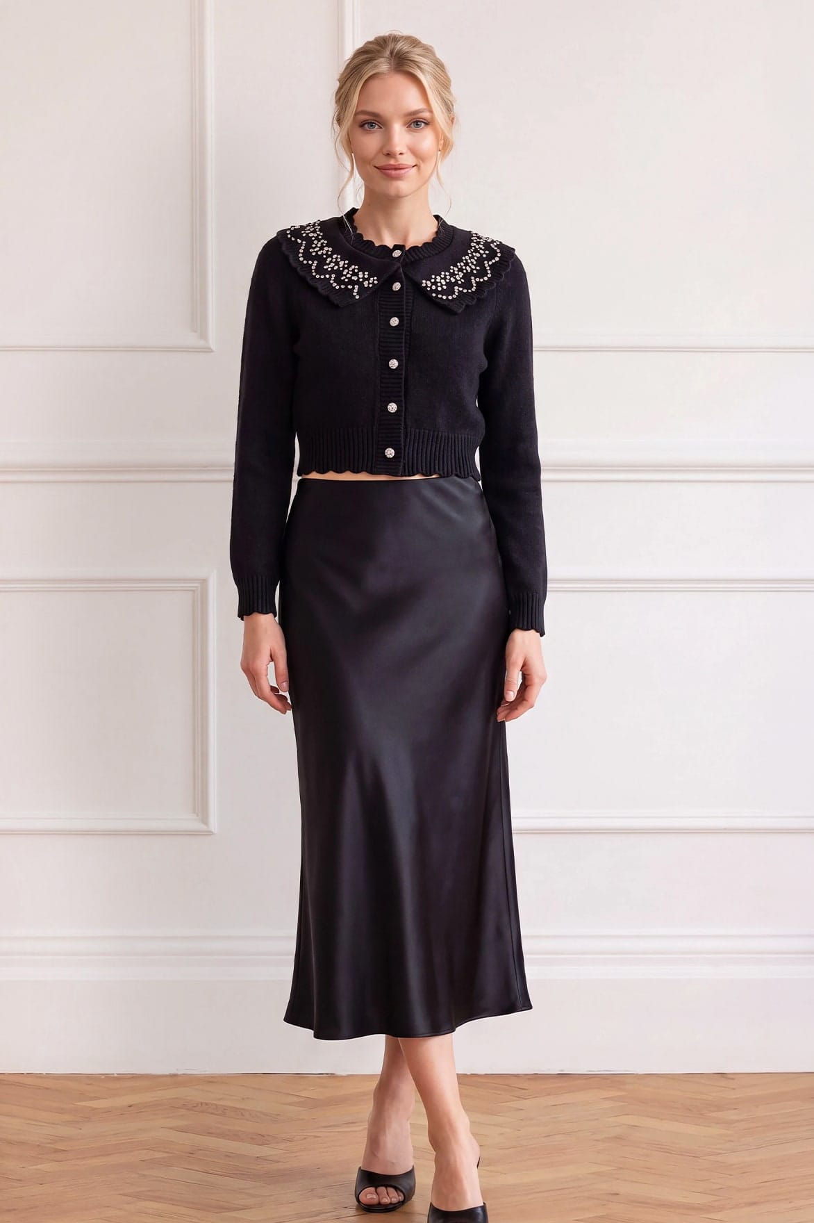 Needle & Thread Embellished Cape Collar Cardigan kardigan czarny