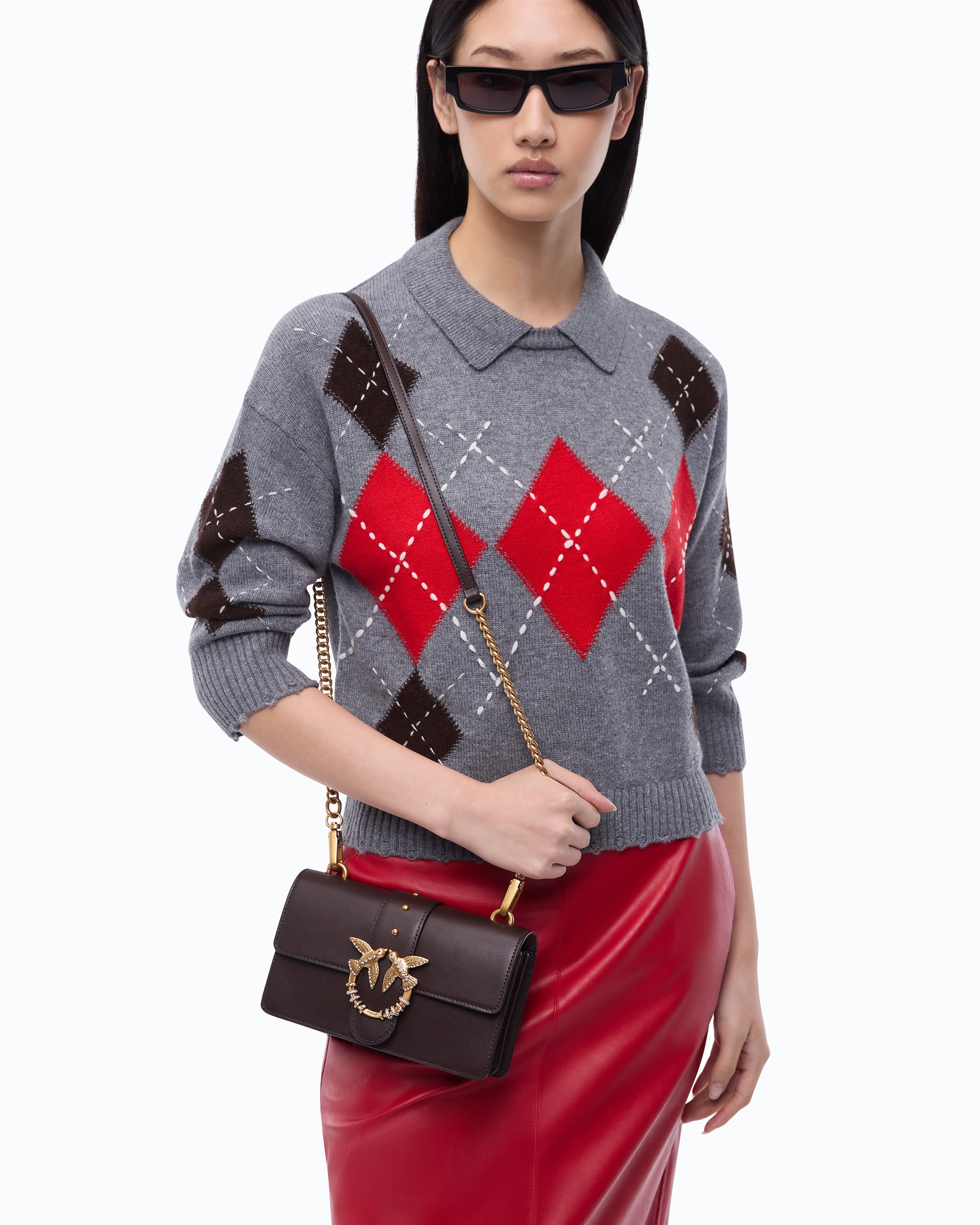 Pinko Mini Love Bag One torebka skórzana z kryształkami