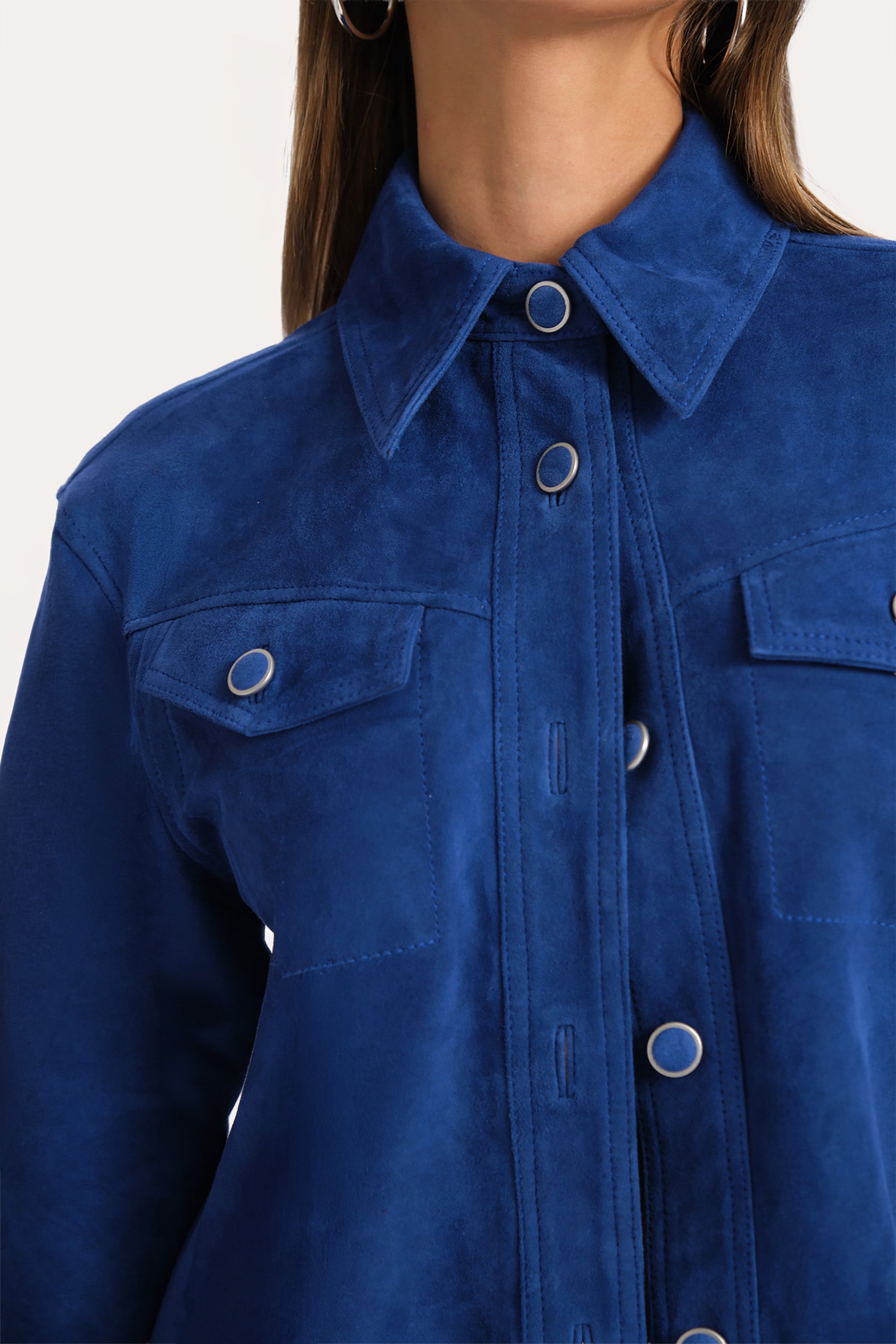 Elie Tahari Althea Shacket kurtka zamsz azure