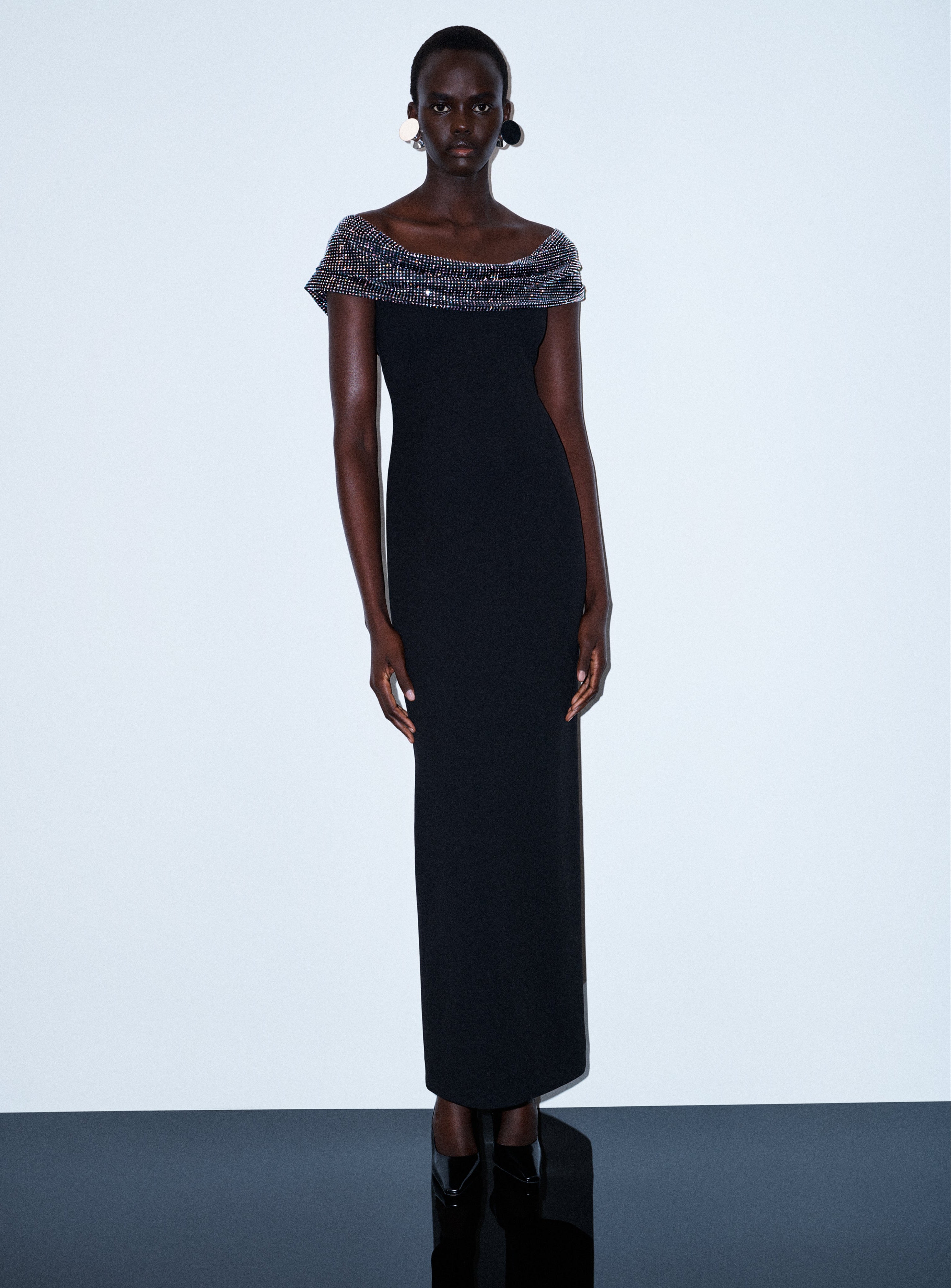 Solace London Cardinale sukienka maxi czarna gorsetowa