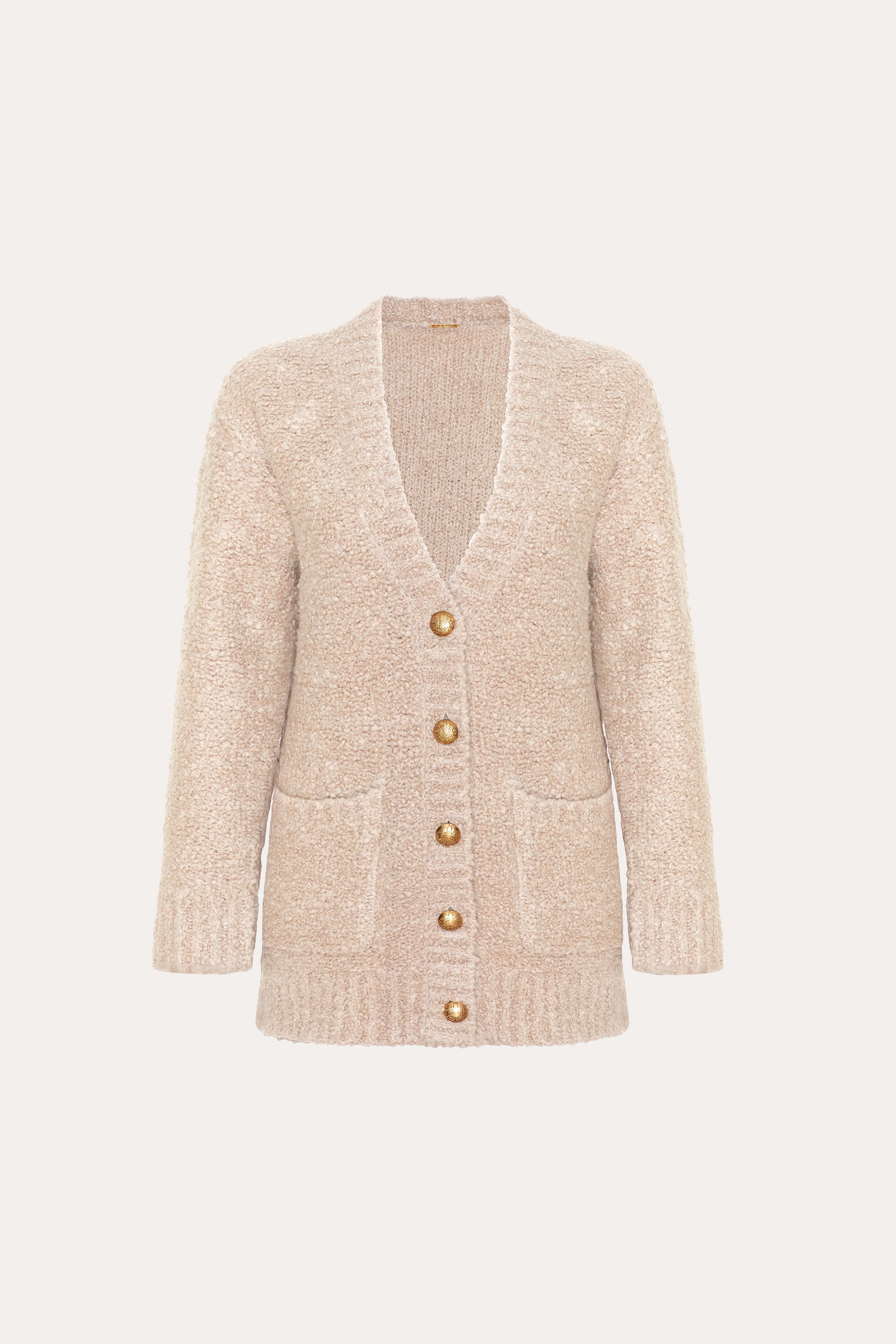 Elie Tahari Boucle Merino Cardigan Buff wełniany