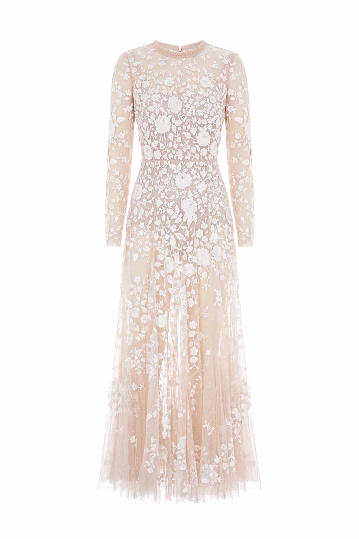 Needle & Thread Rosa Sheer Ankle Gown sukienka beżowa z haftem