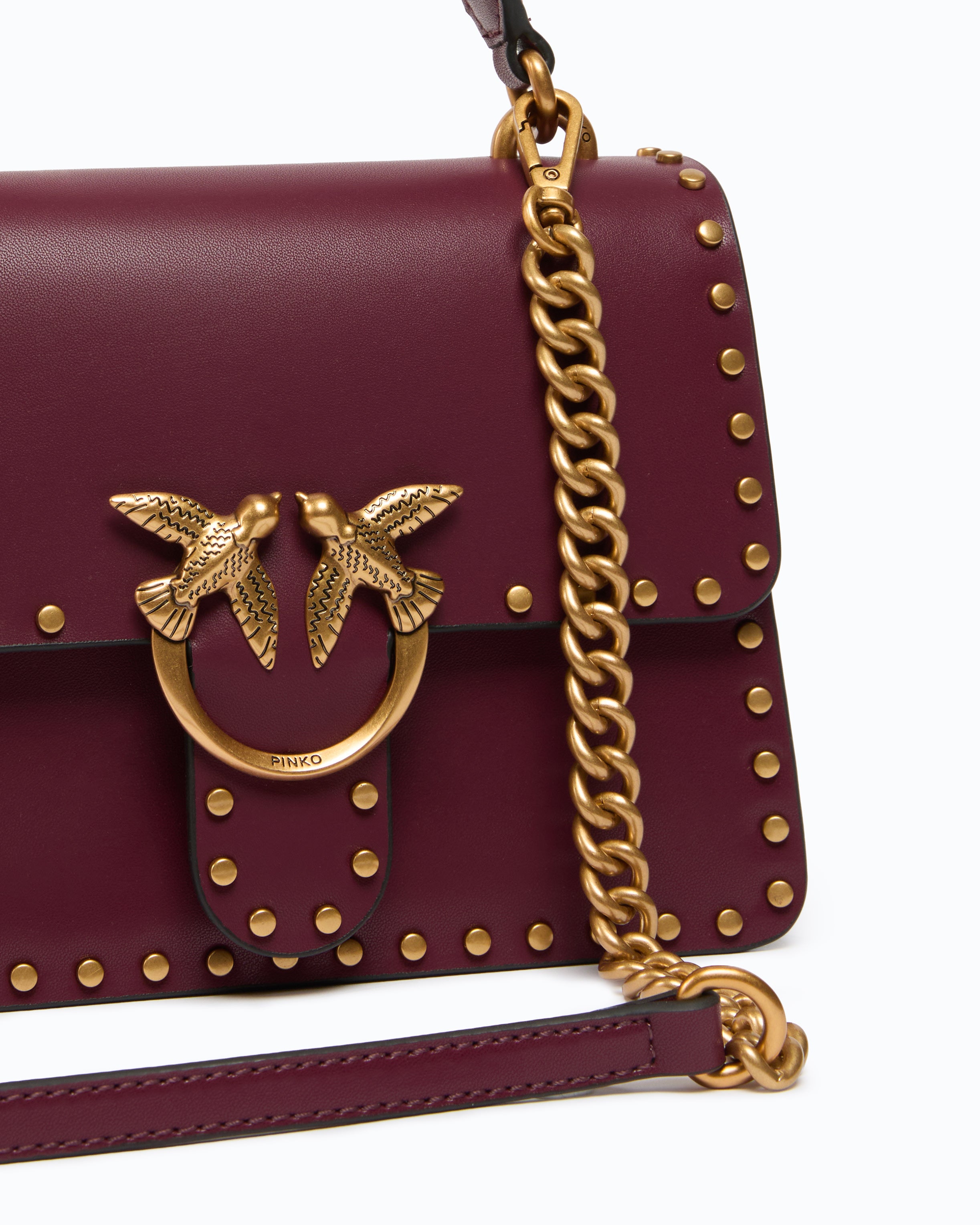 Pinko Top Handle Mini torebka bordowa skóra ćwieki