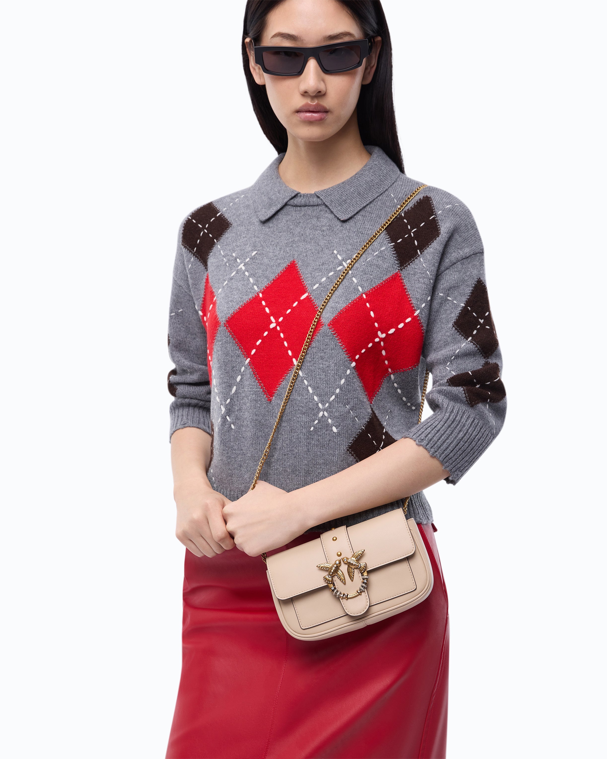 Pinko Love Bag Pocket torebka beżowa skórzana