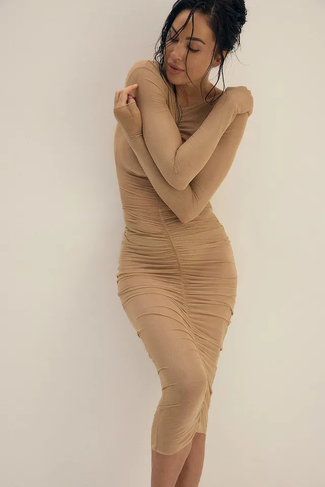 Nudyess Naked W710 sukienka midi Tan cielista