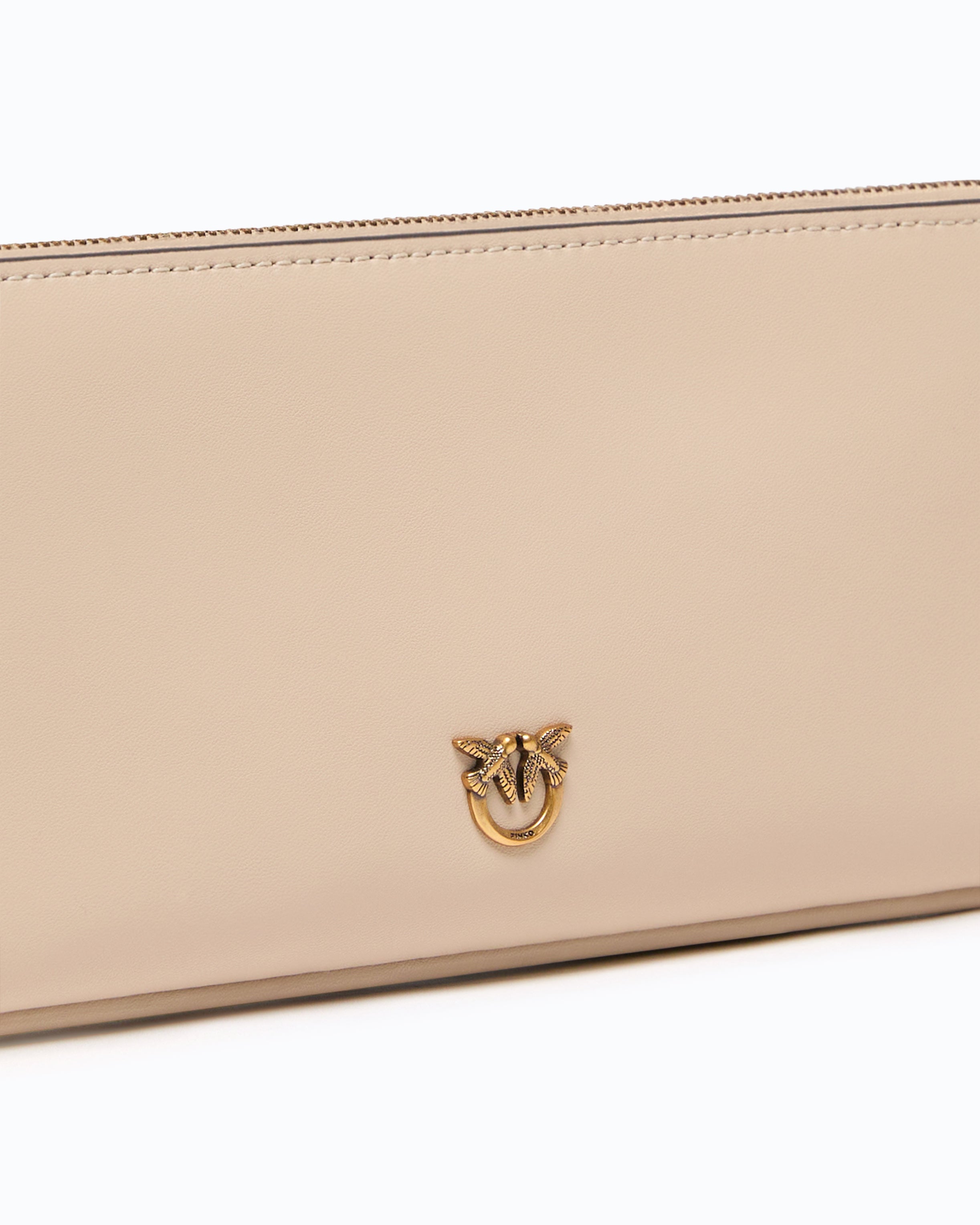 Pinko New Horizontal Flat torebka skórzana beżowa