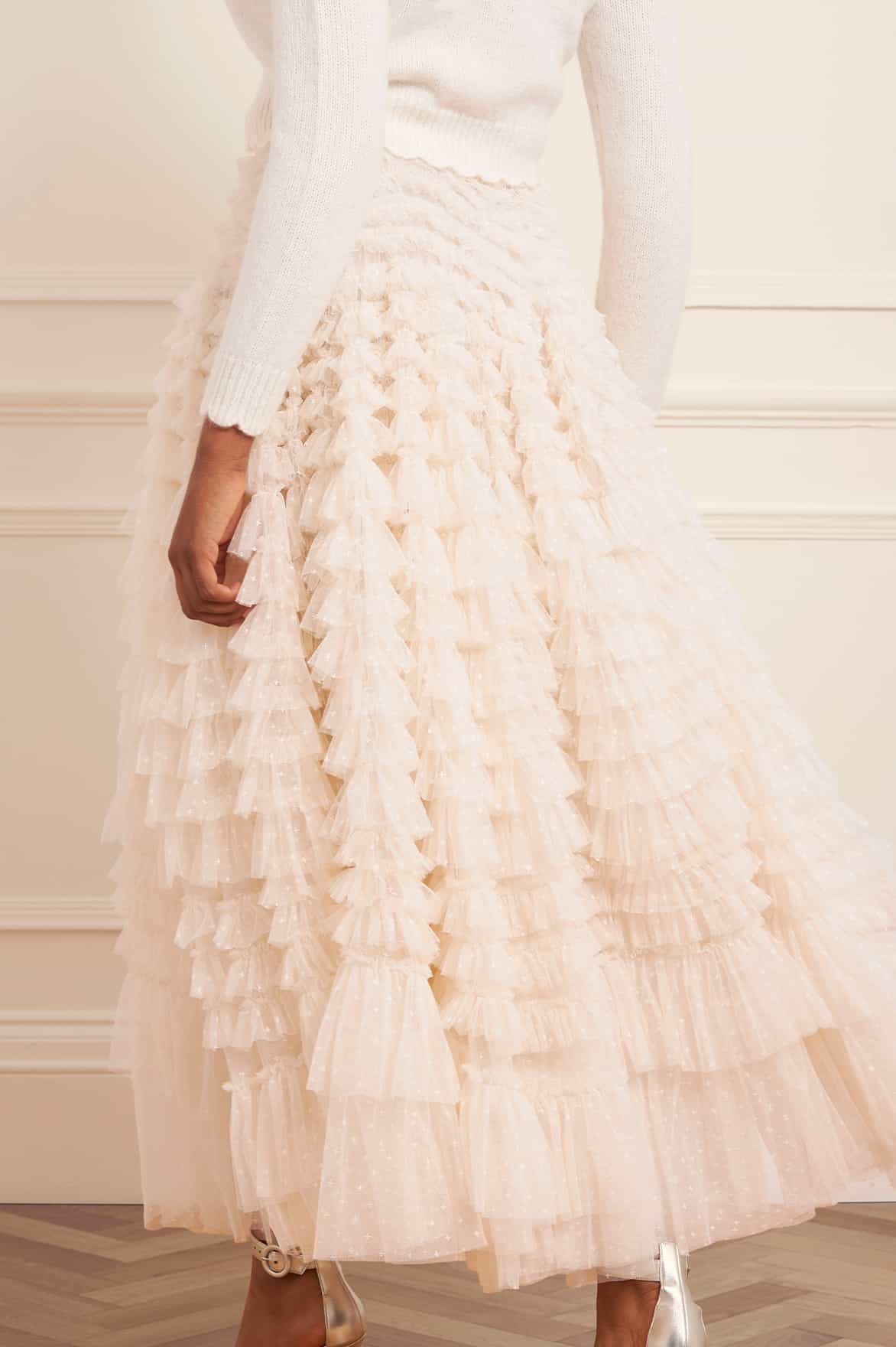 Needle & Thread Hattie Ruffle Ankle Skirt spódnica kremowa