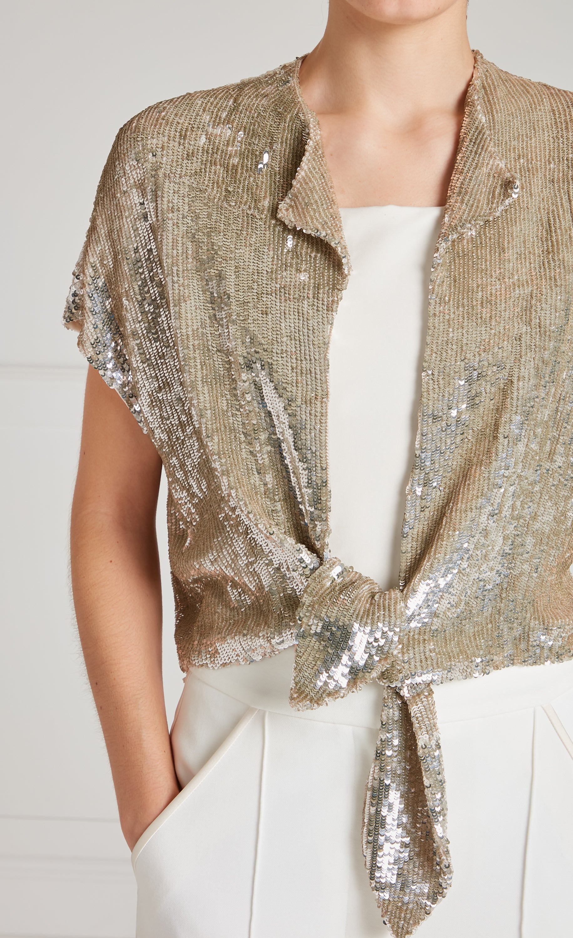 Temperley London Filigree żakiet cekinowy srebrny