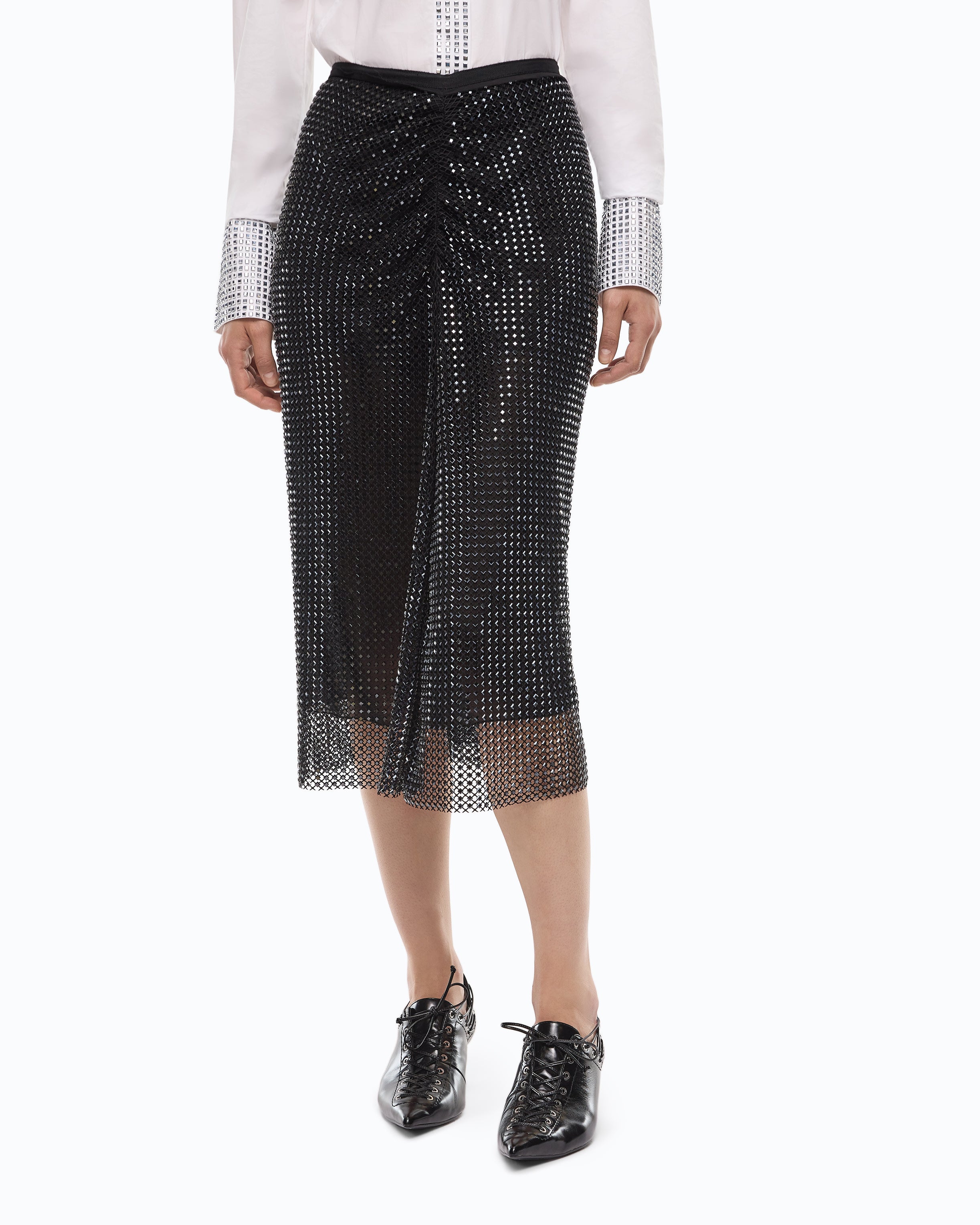 Pinko Berlina Skirt spódnica czarna za kolano z kryształkami