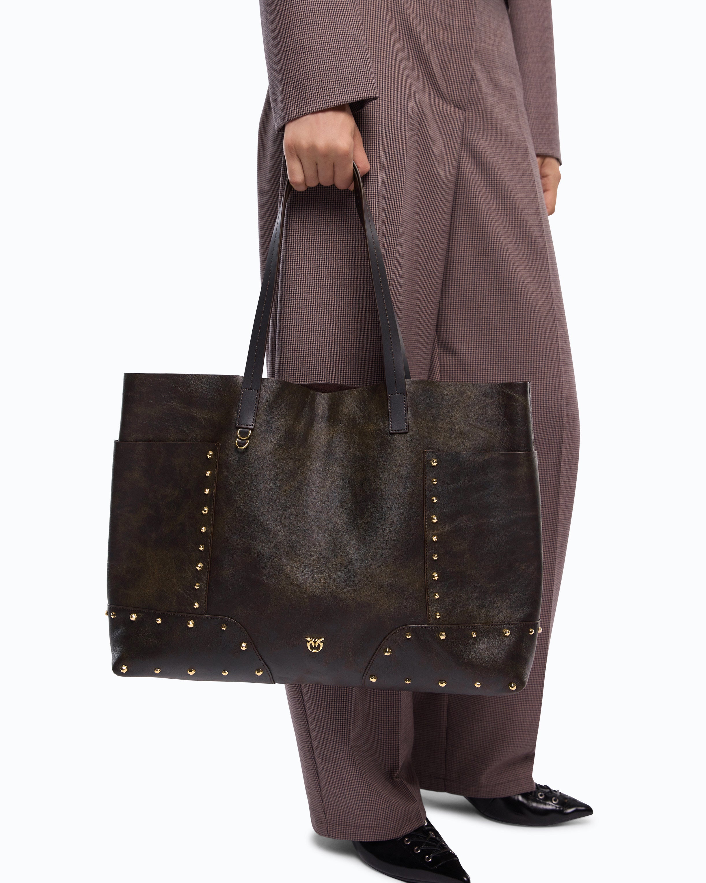 Pinko Tote Bag Studs shopperka skórzana ćwieki