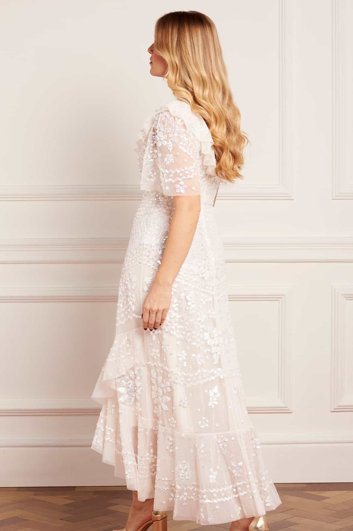 Needle & Thread Anais Sequin Frill Ankle Gown sukienka kremowa