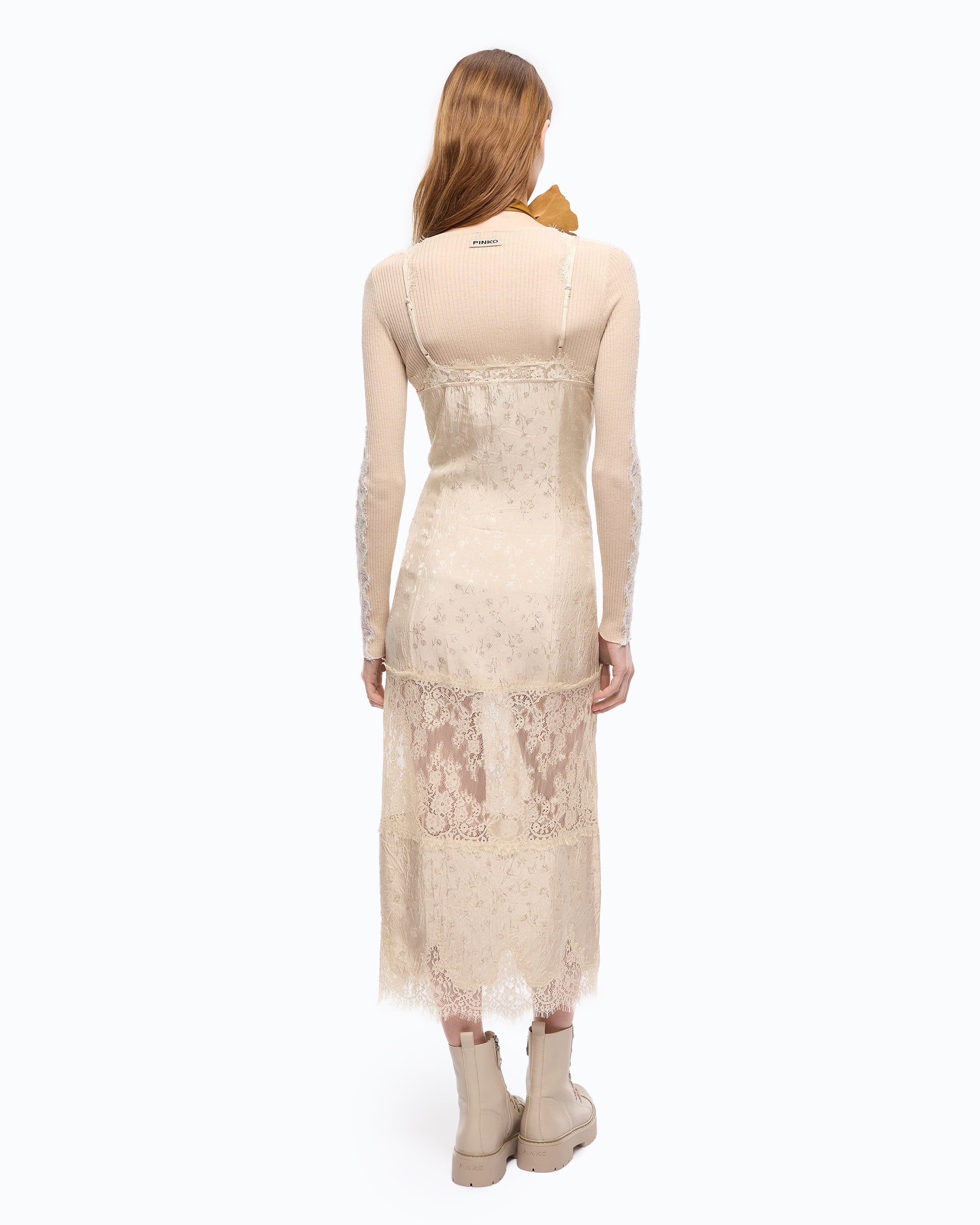 Pinko Aster Dress sukienka midi szara koronkowa
