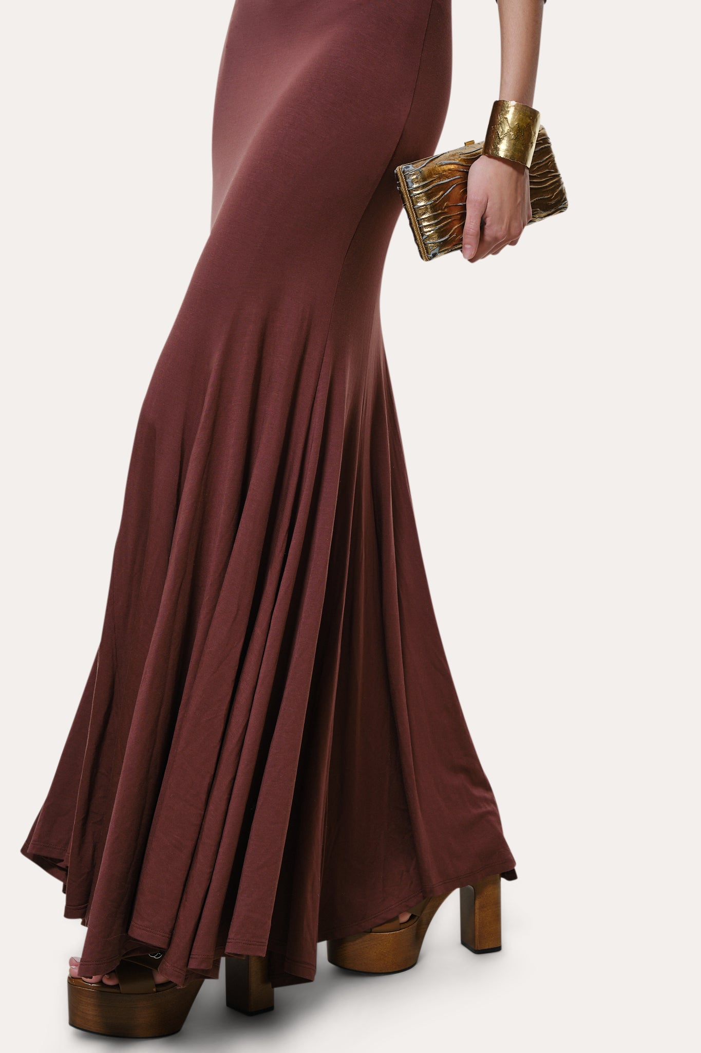 Elie Tahari Olympia sukienka maxi Port Wine odkryte ramiona
