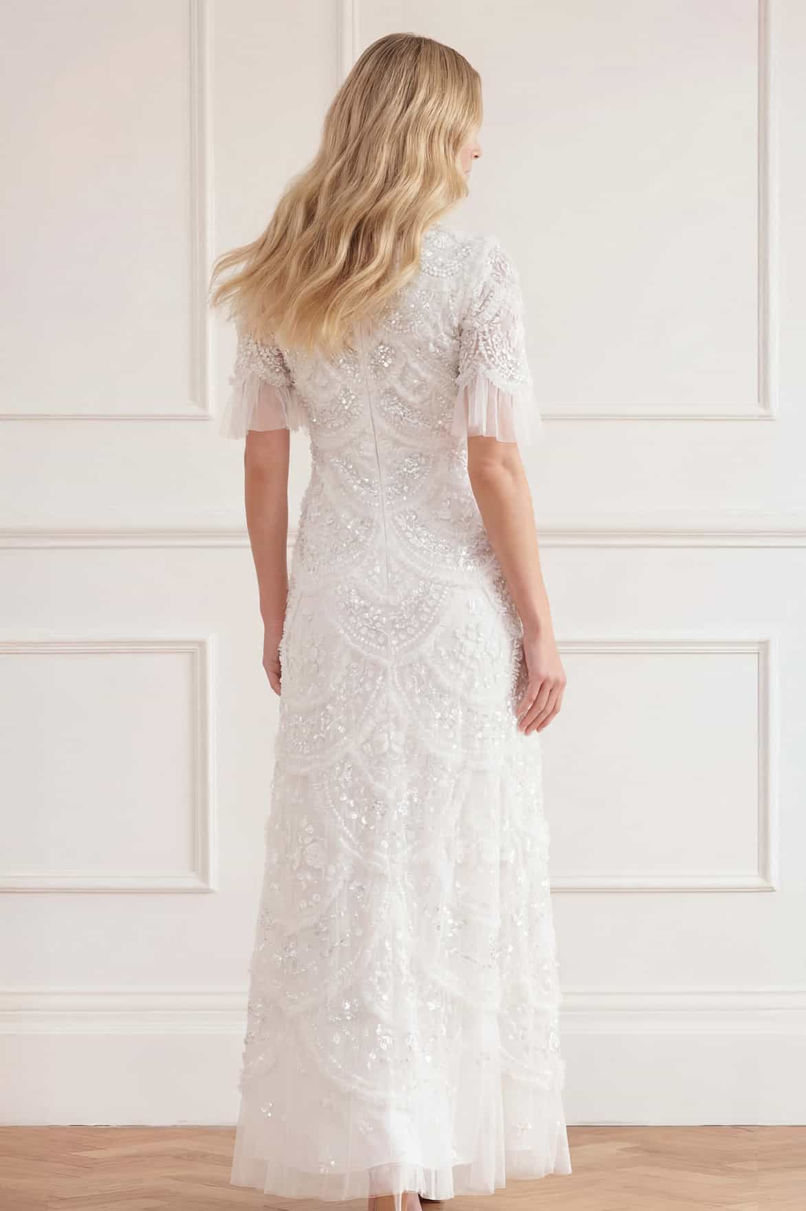 Needle & Thread Carmen Ruffle Ankle Gown sukienka biała tiul