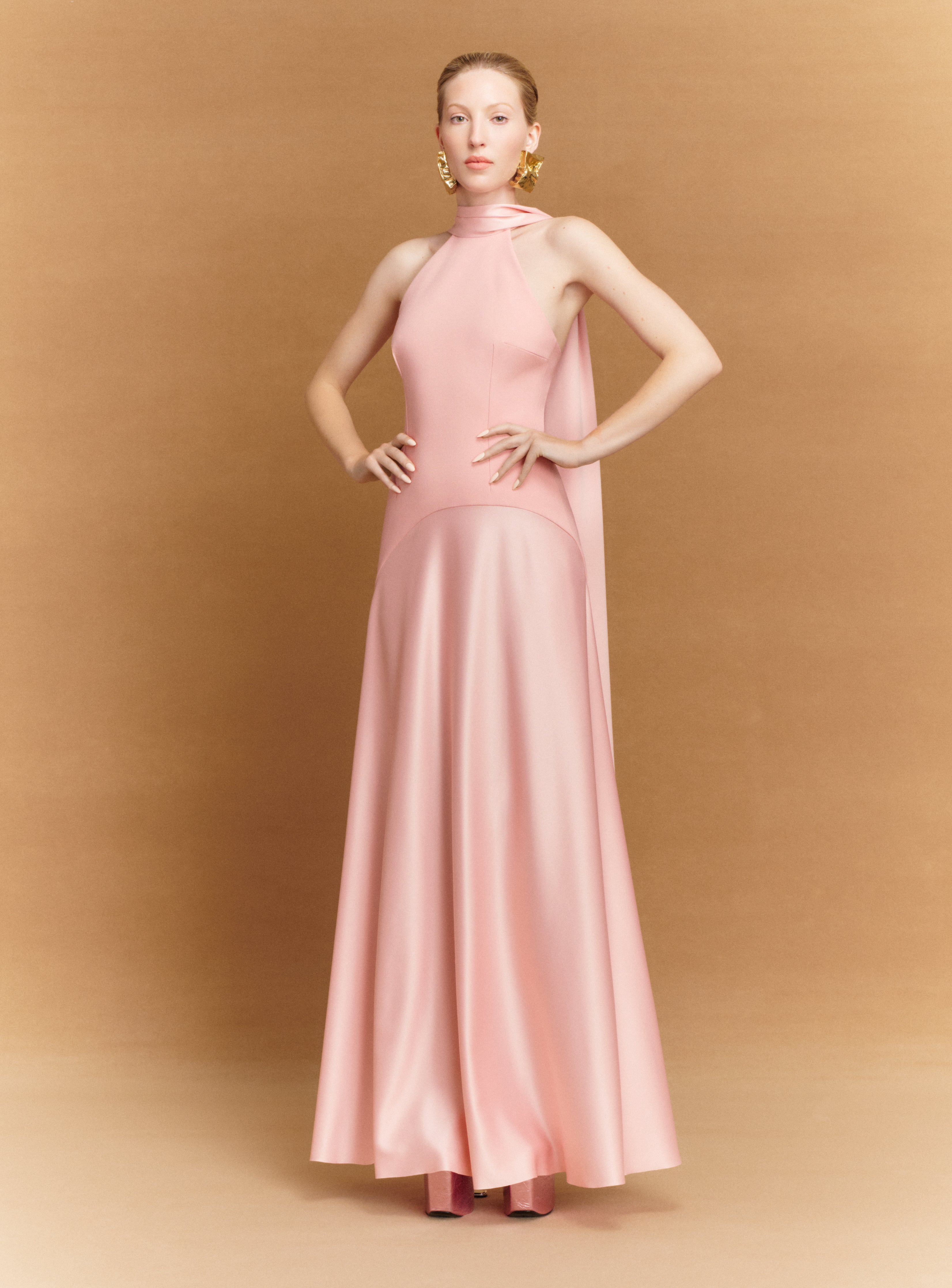 SOLACE LONDON The Cece Maxi Dress sukienka pudrowy róż