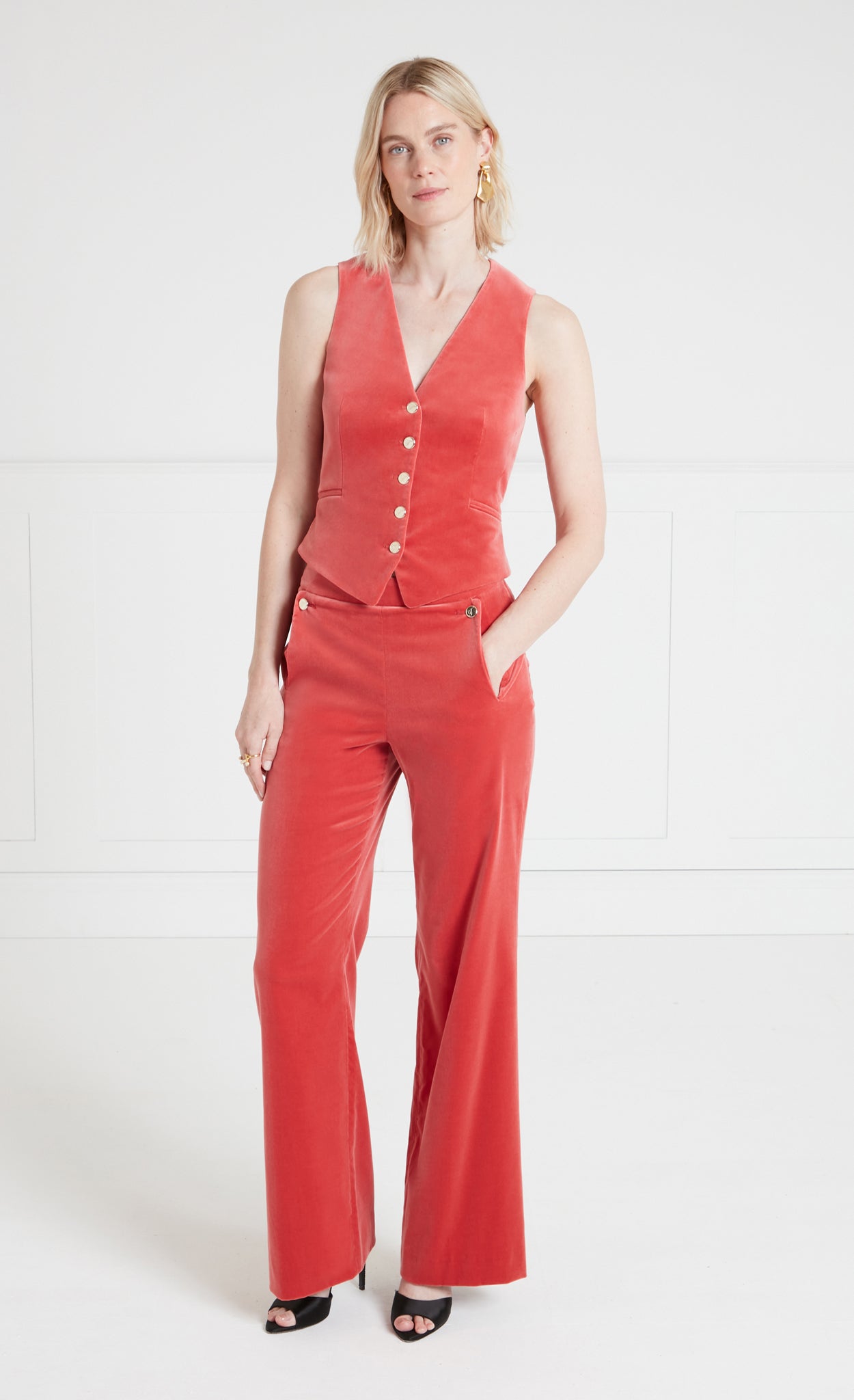 Temperley London Clove Velvet kamizelka koralowa