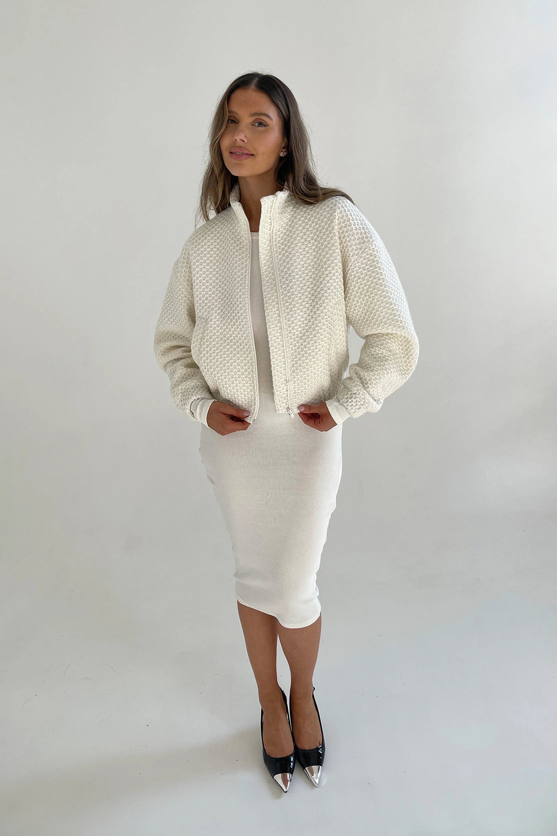 Nudyess Blanco bomber żakardowy ecru